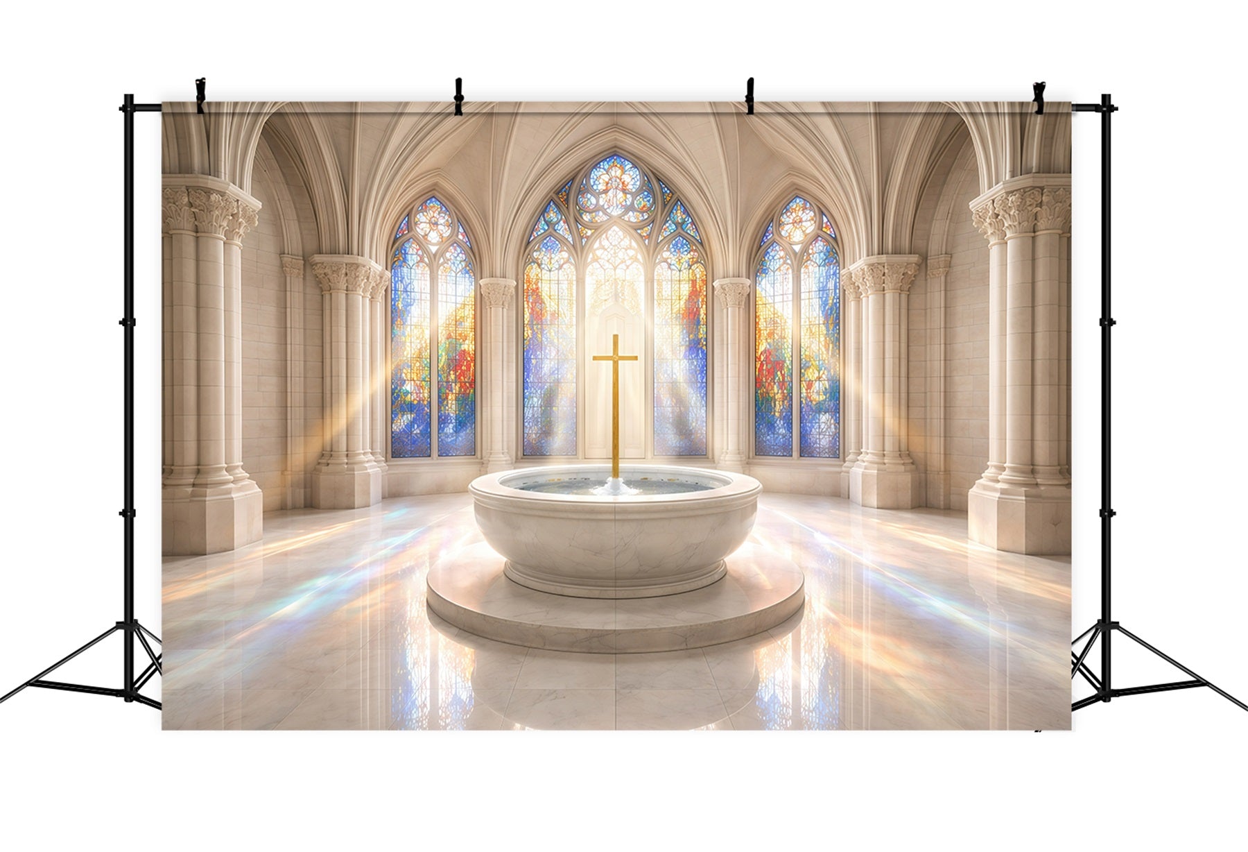 Stained Glass Backdrop Church Hall Window Cross Easter Photoshoot Backdrop GQ61-1