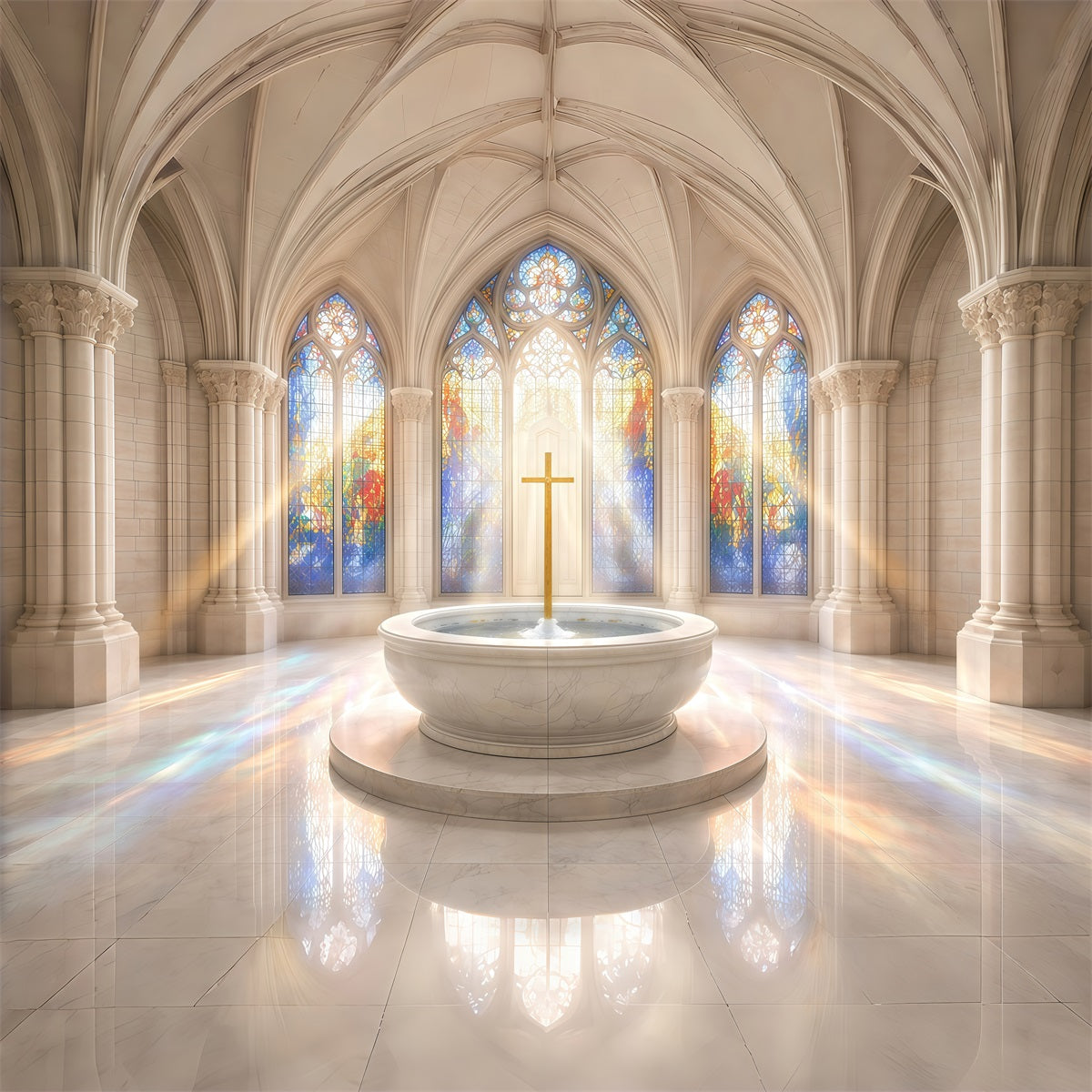 Stained Glass Backdrop Church Hall Window Cross Easter Photoshoot Backdrop GQ61-1