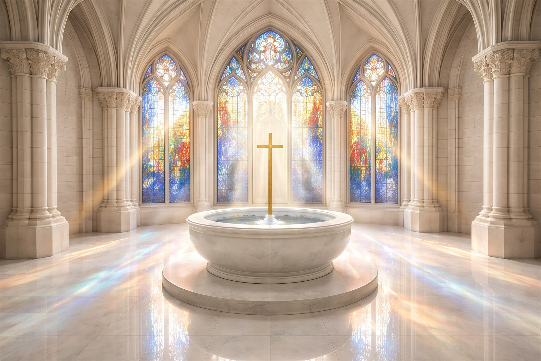 Stained Glass Backdrop Church Hall Window Cross Easter Photoshoot Backdrop GQ61-1