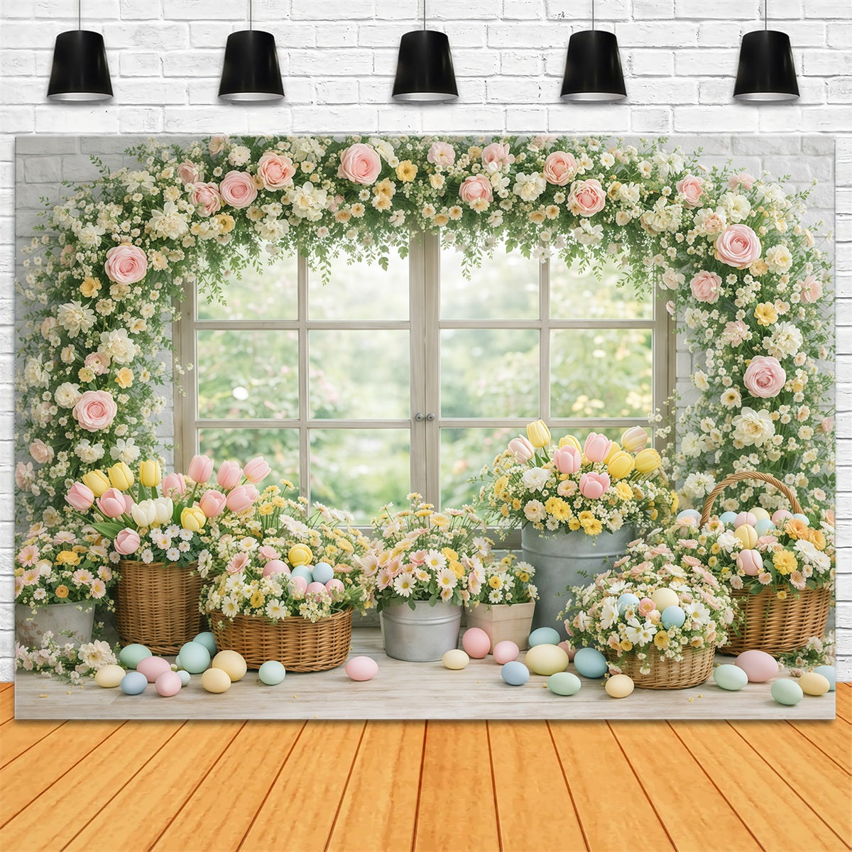 Easter Flower Backdrop Garden Window Floral Eggs Easter Backdrops Photography GQ61-19