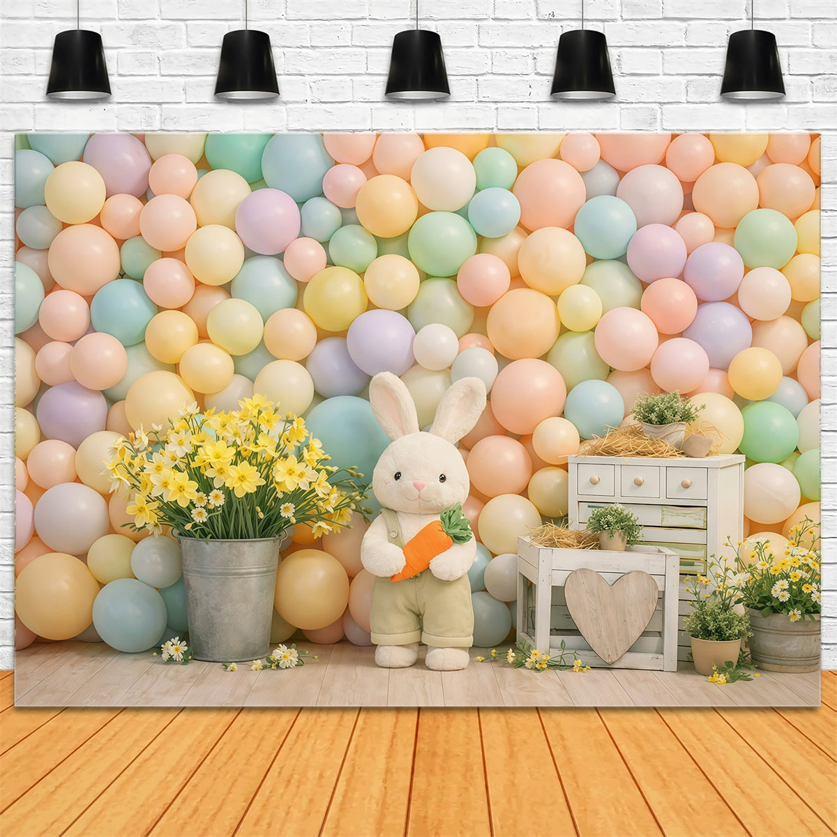 Easter Balloon Backdrop Ideas Pastel Macaron Bunny Daisies Easter Theme Backdrop GQ61-23