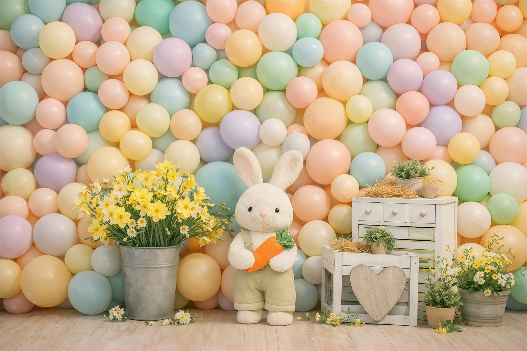 Easter Balloon Backdrop Ideas Pastel Macaron Bunny Daisies Easter Theme Backdrop GQ61-23
