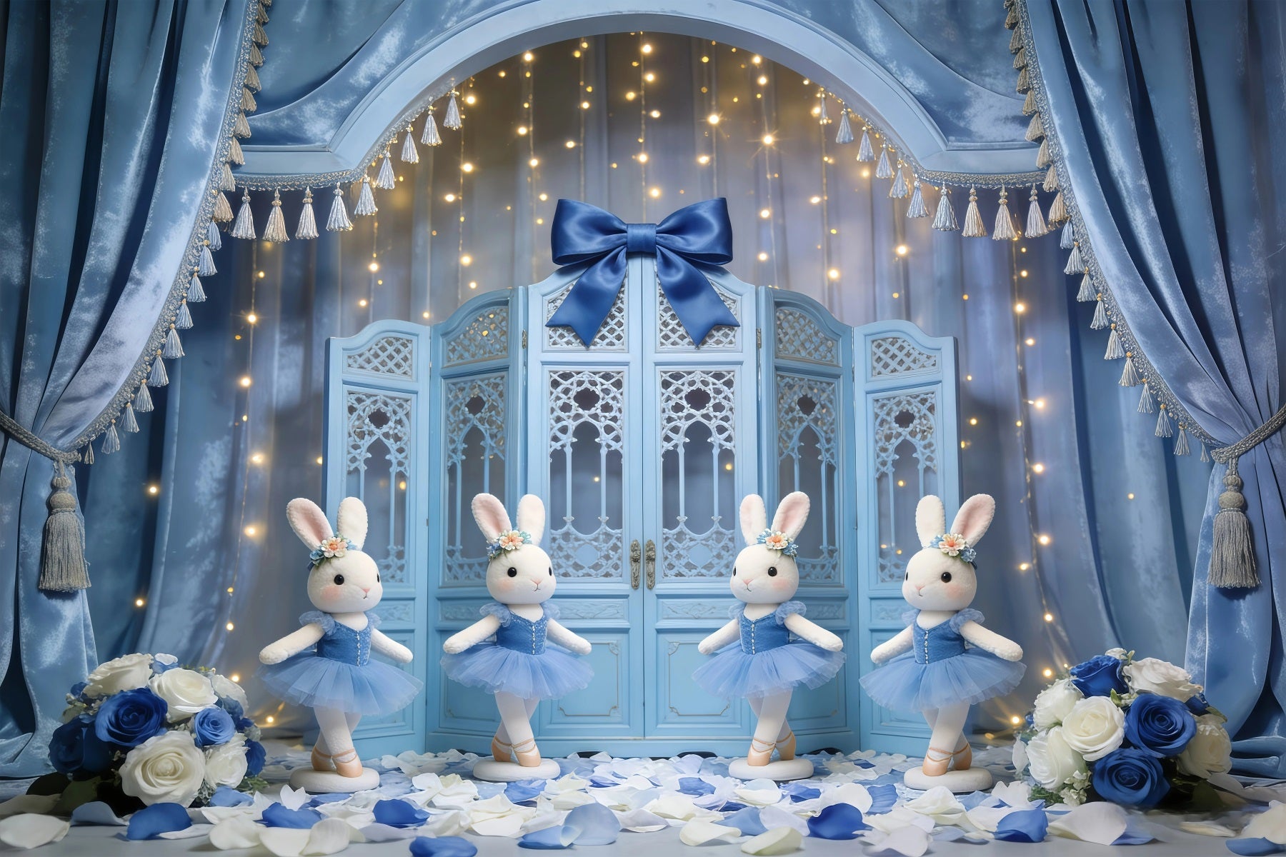 Bunny Backdrop Ideas Blue Curtain Ballet Stage Backdrop For Easter Pictures GQ61-27