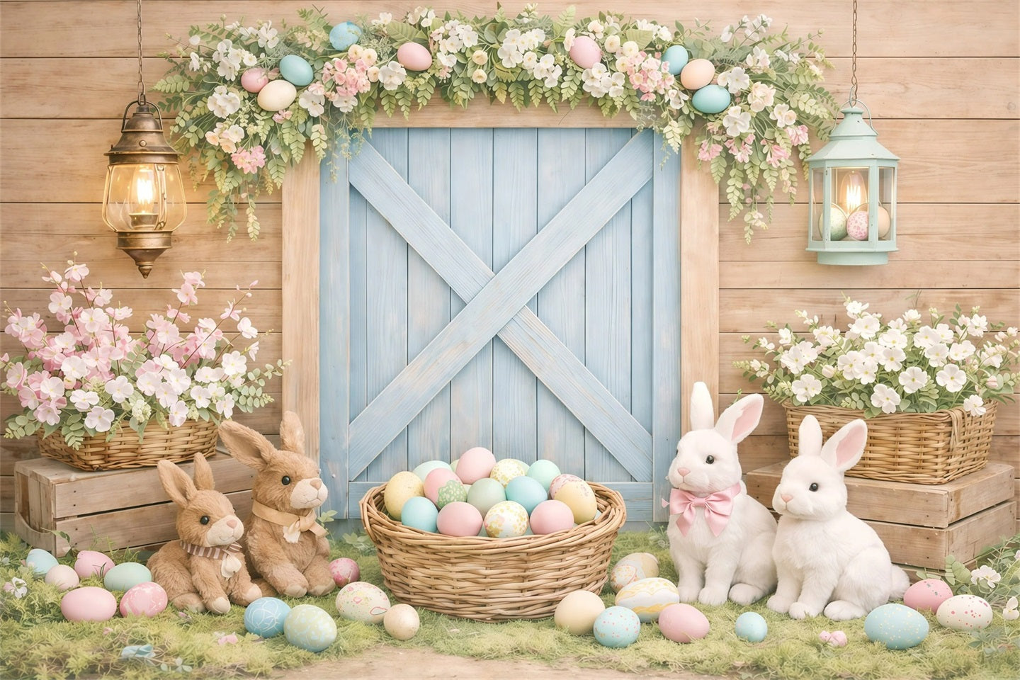 Easter Baby Backdrop Rustic Bunny Barn Door Easter Photography Backdrop GQ61-28