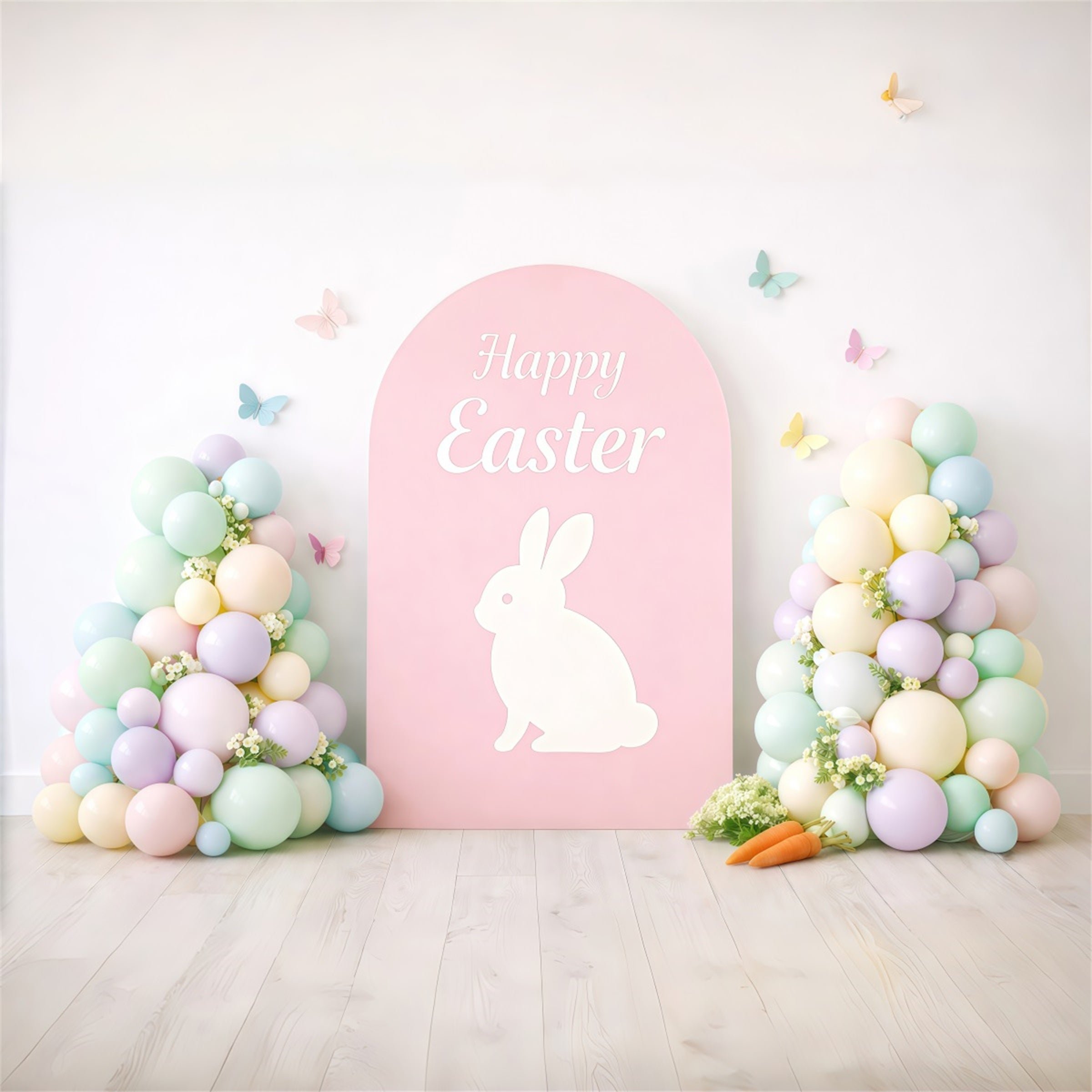 Easter Backdrop Balloons Pastel Macaron Bunny Arch Happy Easter Photo Backdrop GQ61-30