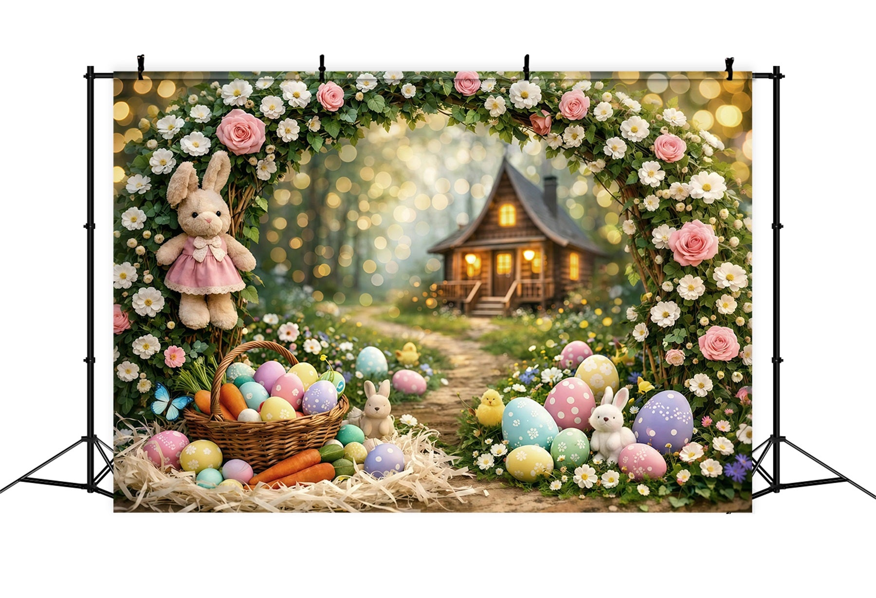 Easter Bokeh Backdrop Enchanted Forest Bunny Cottage Easter Backdrops For Pictures GQ61-31