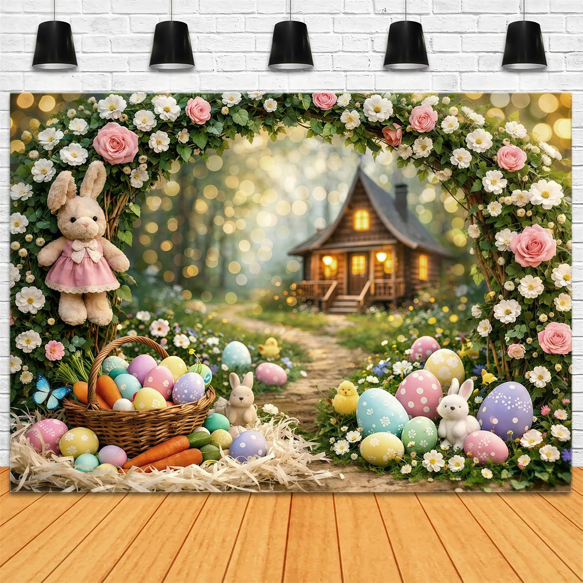 Easter Bokeh Backdrop Enchanted Forest Bunny Cottage Easter Backdrops For Pictures GQ61-31