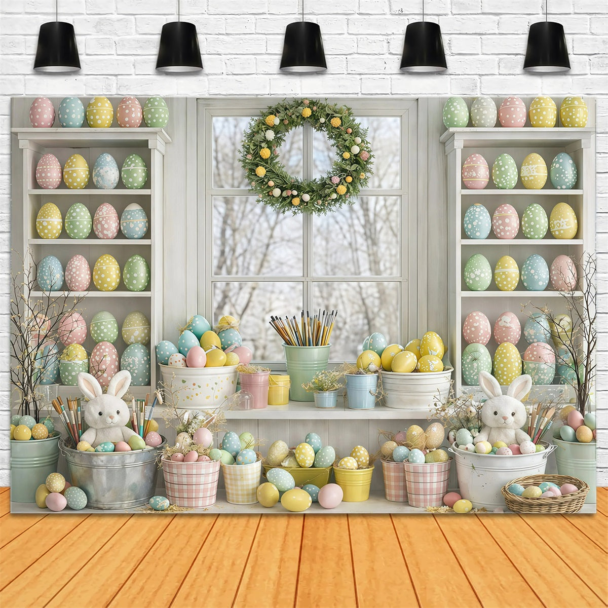 Easter Egg Photoshoot Backdrop Creamy Minimal Painting Room Simple Easter Backdrop GQ61-34
