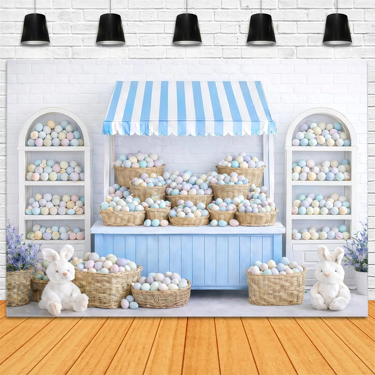Photography Easter Bunny Backdrop Pastel Egg Market Stall Backdrop For Easter GQ61-38