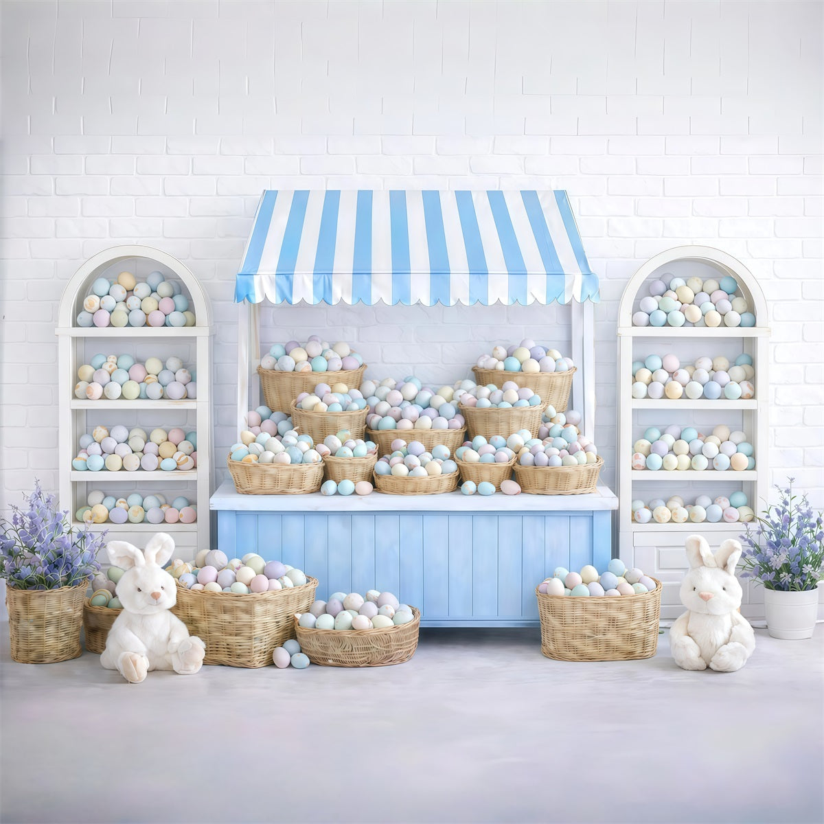 Photography Easter Bunny Backdrop Pastel Egg Market Stall Backdrop For Easter GQ61-38