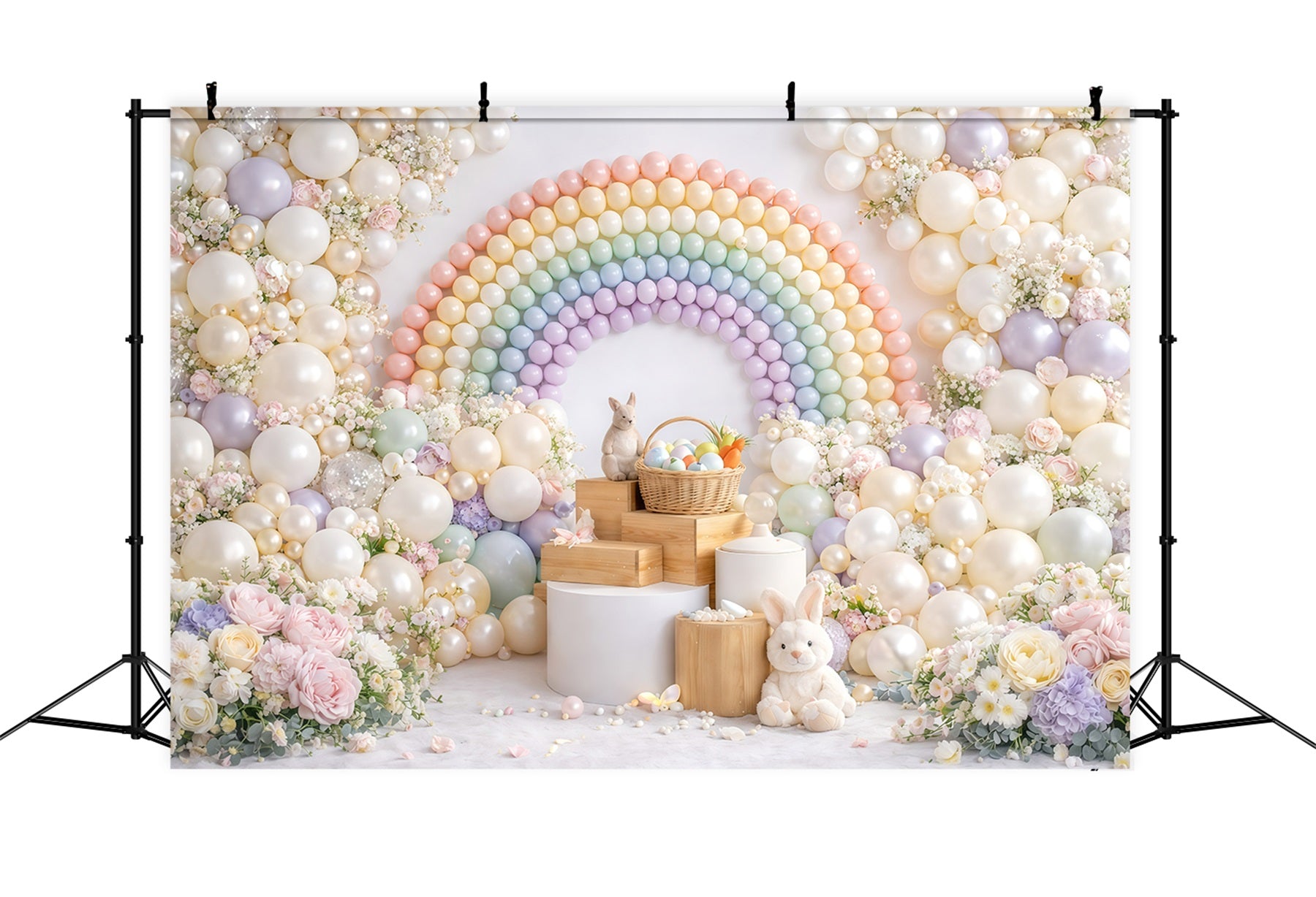 Easter Balloon Backdrop Ideas Pastel Macaron Rainbow Flower Easter Picture Backdrop Ideas GQ61-40