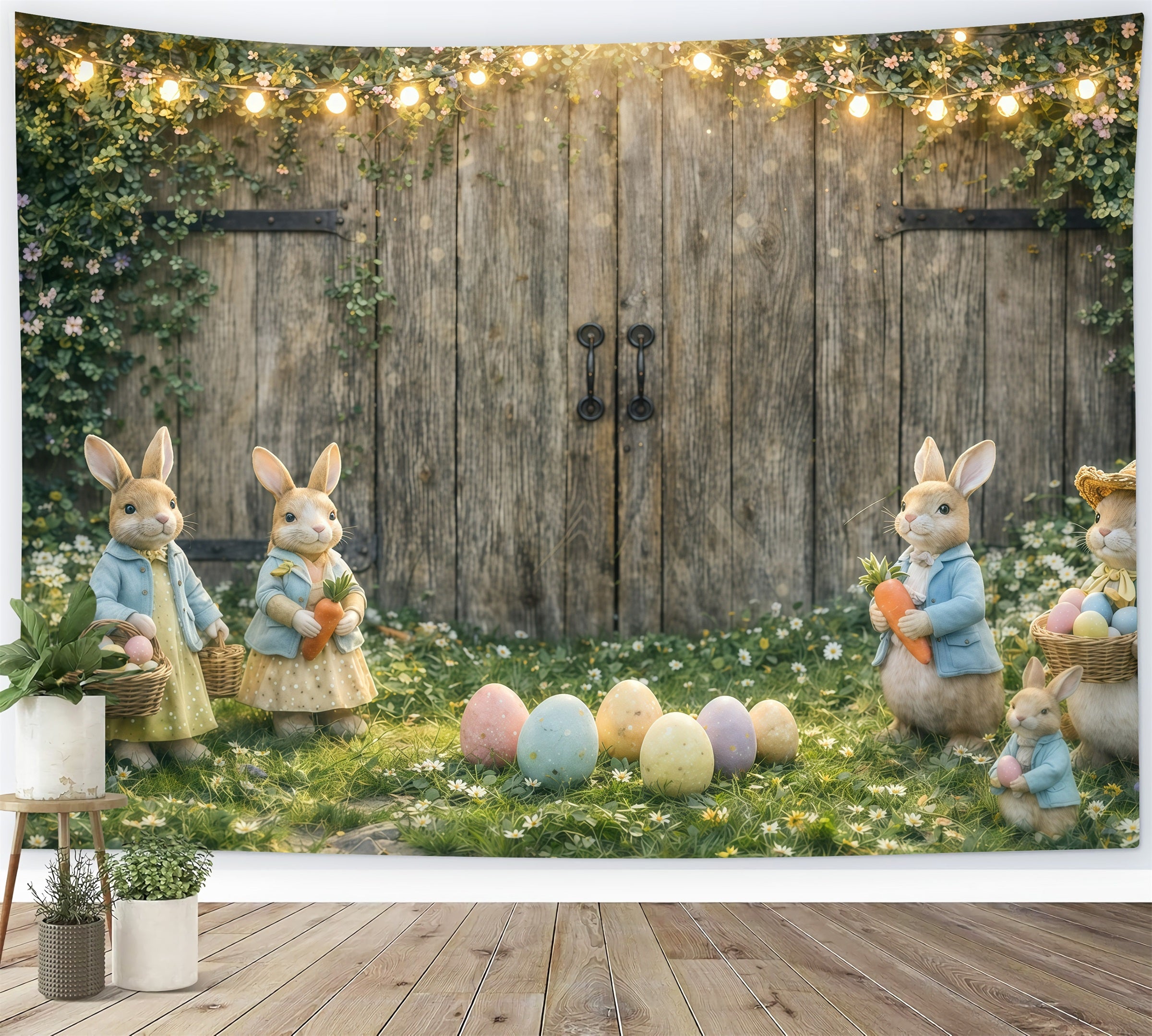 Peter Rabbit Photo Backdrop Rustic Bunny Egg Gathering Backdrops Easter GQ61-48