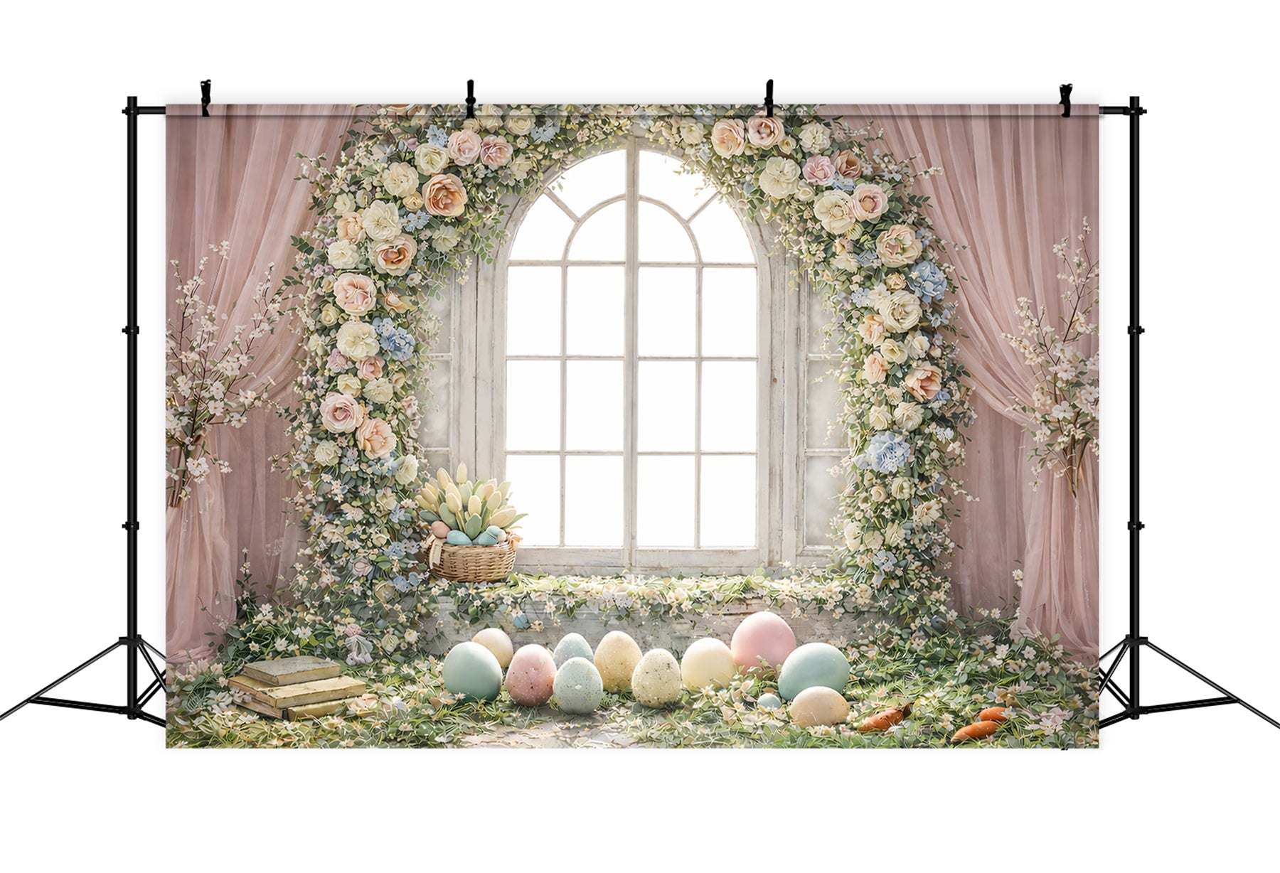 Easter Egg Photoshoot Backdrop Floral Arch Window Light Backdrop For Easter GQ61-49