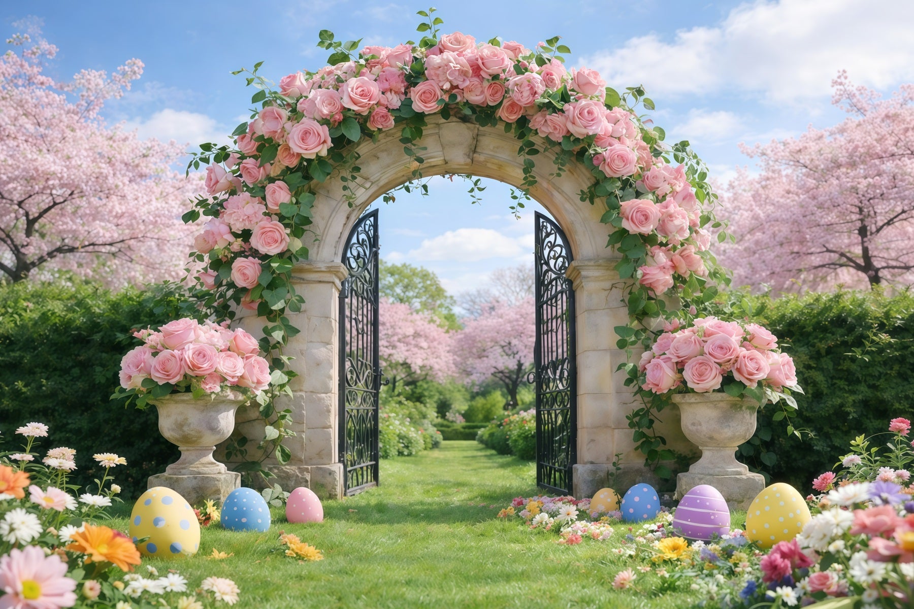 Easter Spring Garden Arch Backdrop Wildflower Bouquet Grass Easy Easter Backdrops GQ61-58