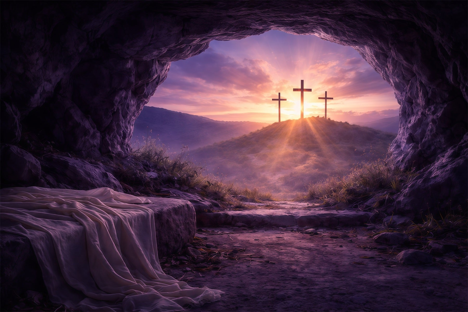 Easter Tomb Backdrop Resurrection Dawn Empty Tomb Easter Photography Backdrops For Sale GQ61-9