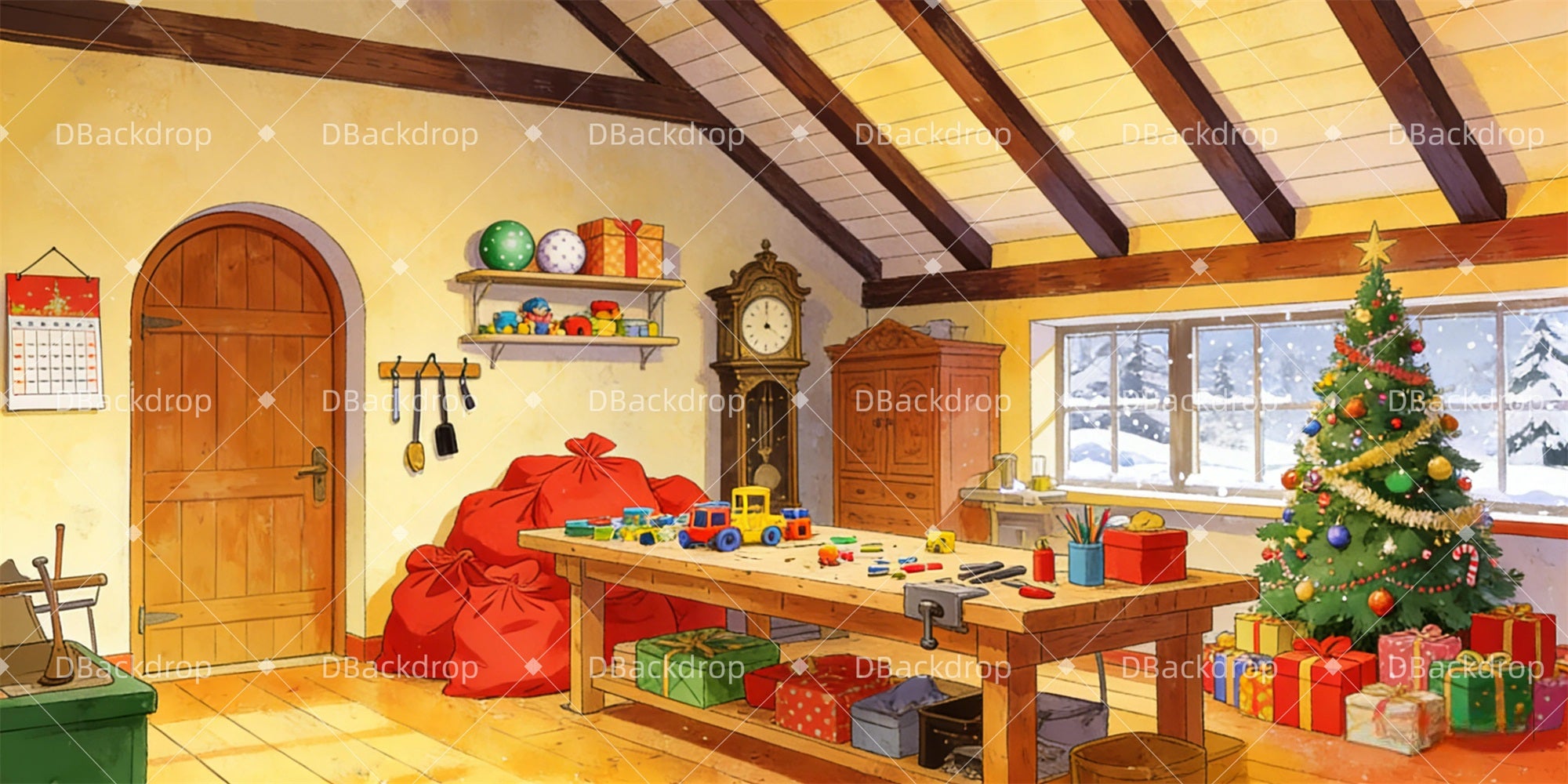 Professional Stage Backdrops Santa's Workshop School Play Backdrop GQ63-T41