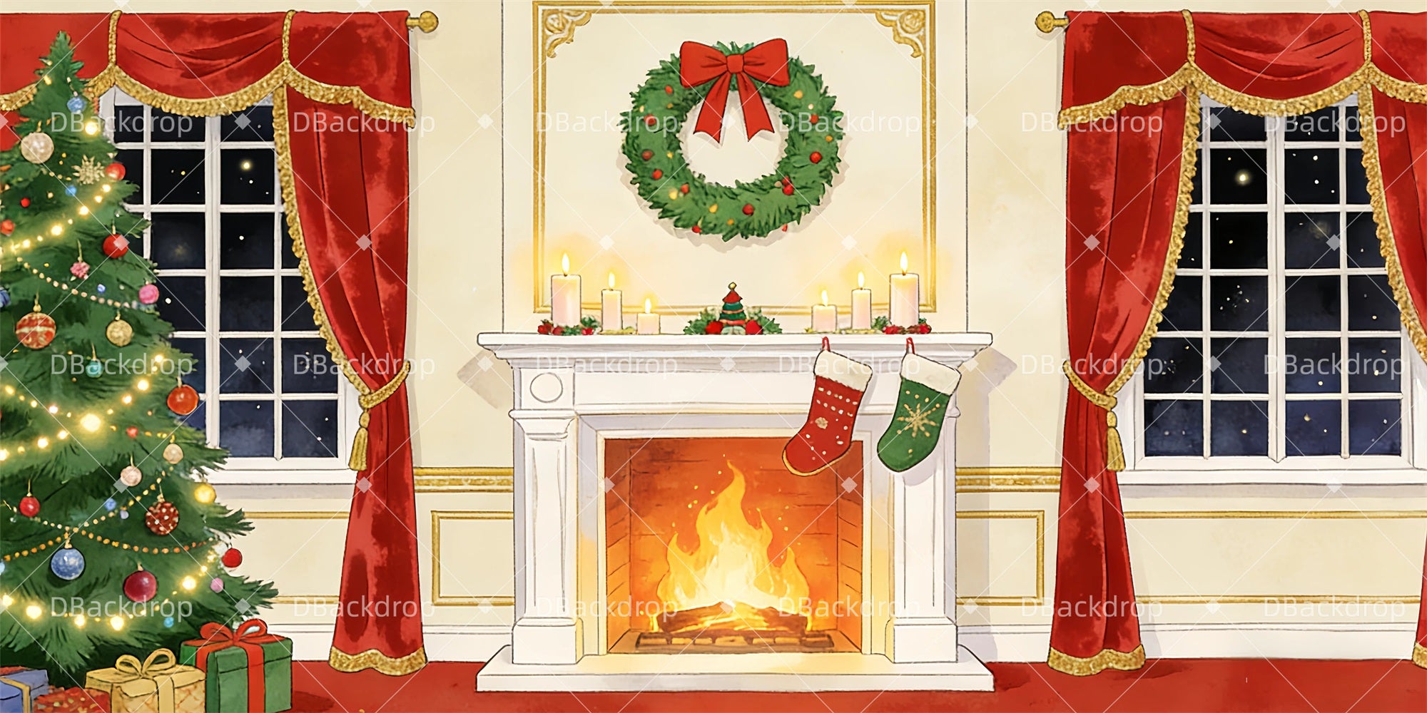 Christmas Stage Backdrops Christmas Parlor Theater Backdrops GQ63-T47