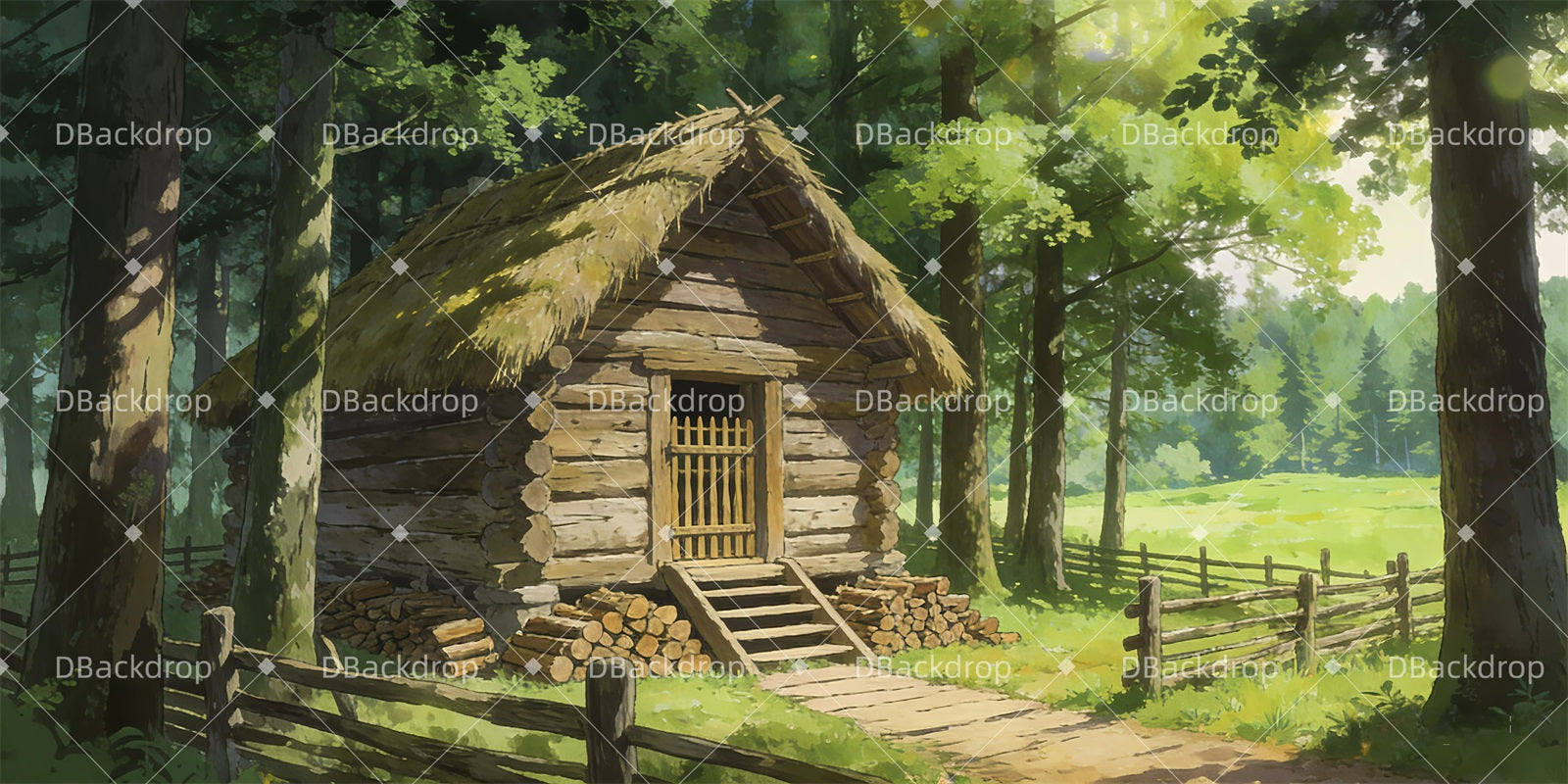 School Play Backdrops Wood Cottage Forest Stage Backdrop GQ63-T73