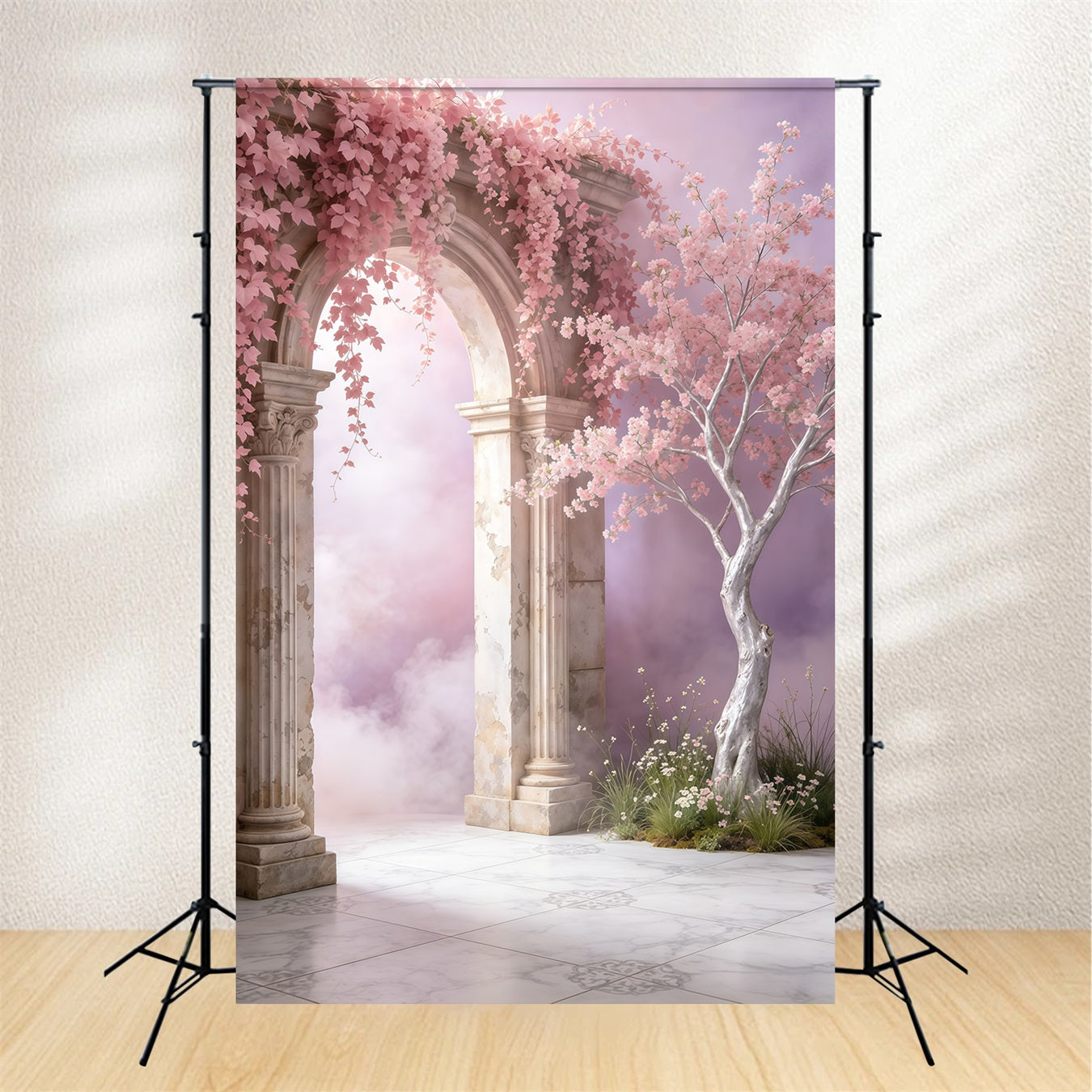 Portrait Backdrop Blush Blossom Marble Archway Abstract Backdrop GQ64-33