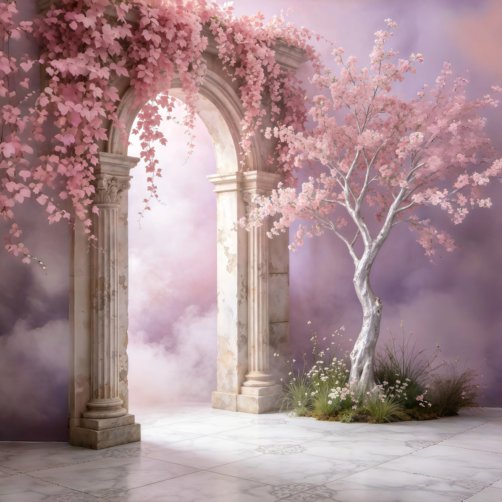 Portrait Backdrop Blush Blossom Marble Archway Abstract Backdrop GQ64-33