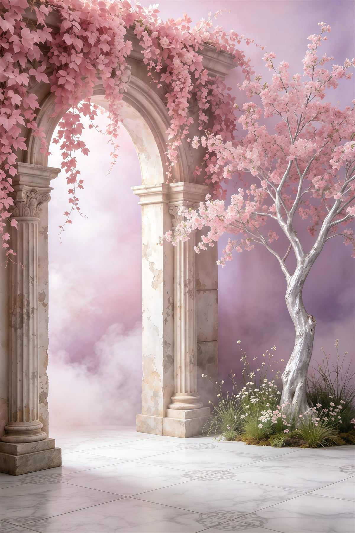 Portrait Backdrop Blush Blossom Marble Archway Abstract Backdrop GQ64-33