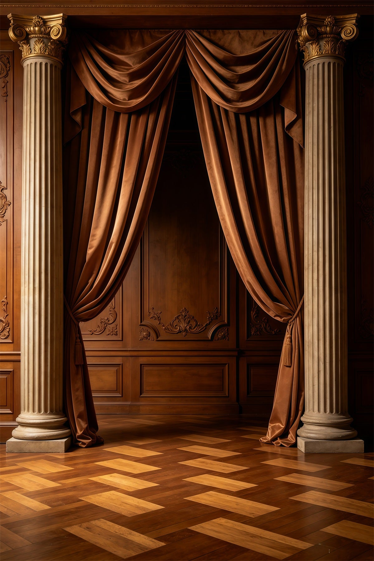 Portrait Photo Backdrop Classic Walnut Velvet Curtain Columns Abstract Backdrops GQ64-35