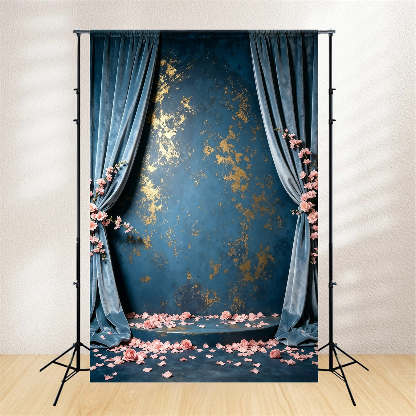 Blue And Gold Backdrop Wall Velvet Fleck Roses Abstract Photography Backdrops GQ64-37