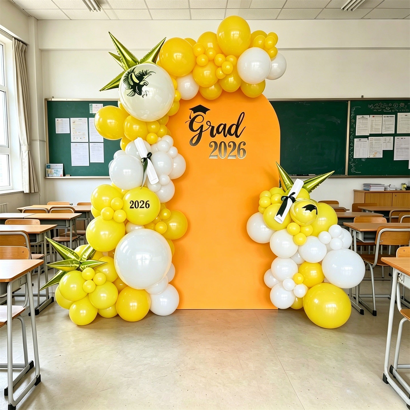 Custom Graduation Arch Backdrop Yellow Grad Script Graduation Arch Backdrop Personalized GQ64-18
