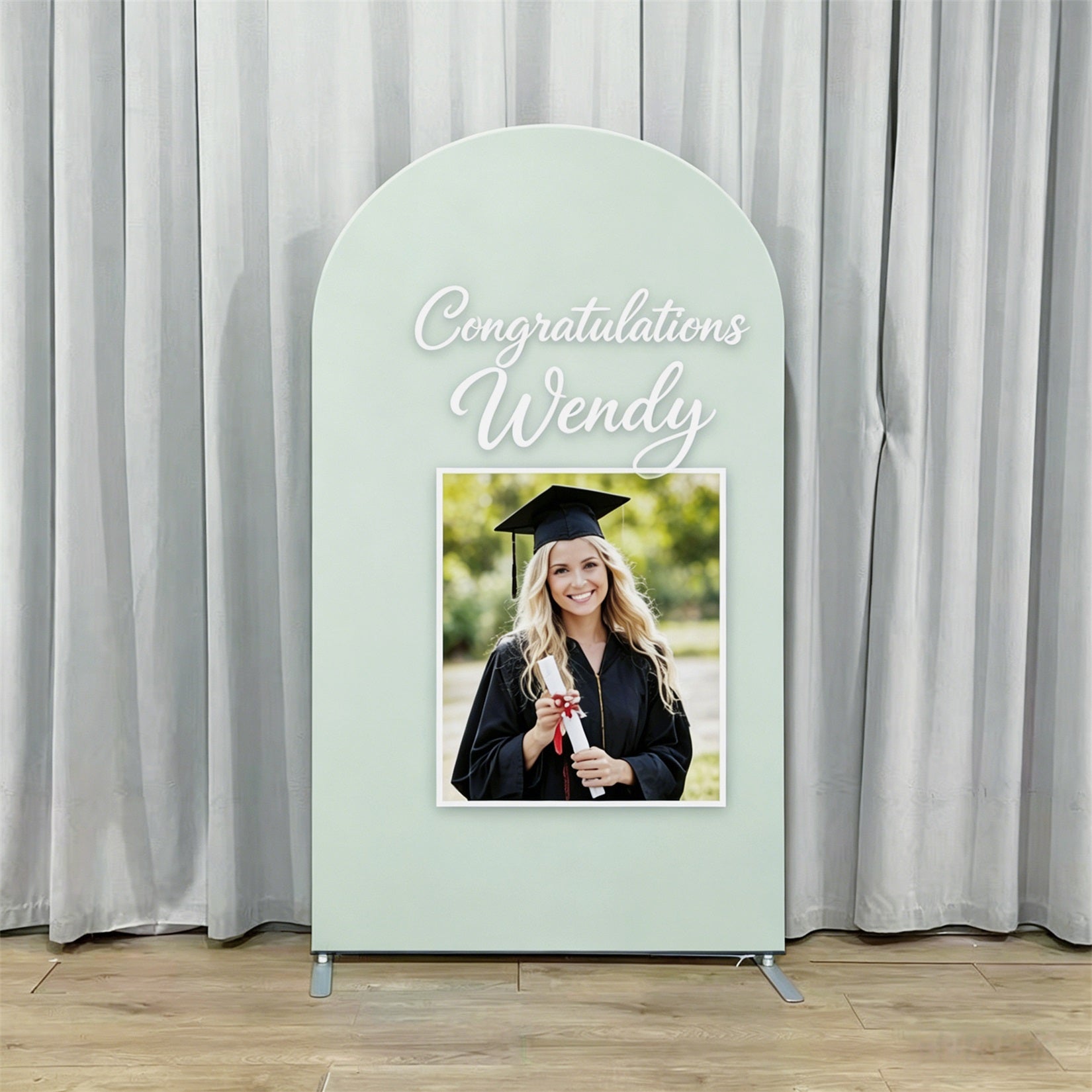 Graduation Arch Backdrop With Photo Sage Green Party Arch Custom Photo Graduation Arch Backdrop GQ64-21