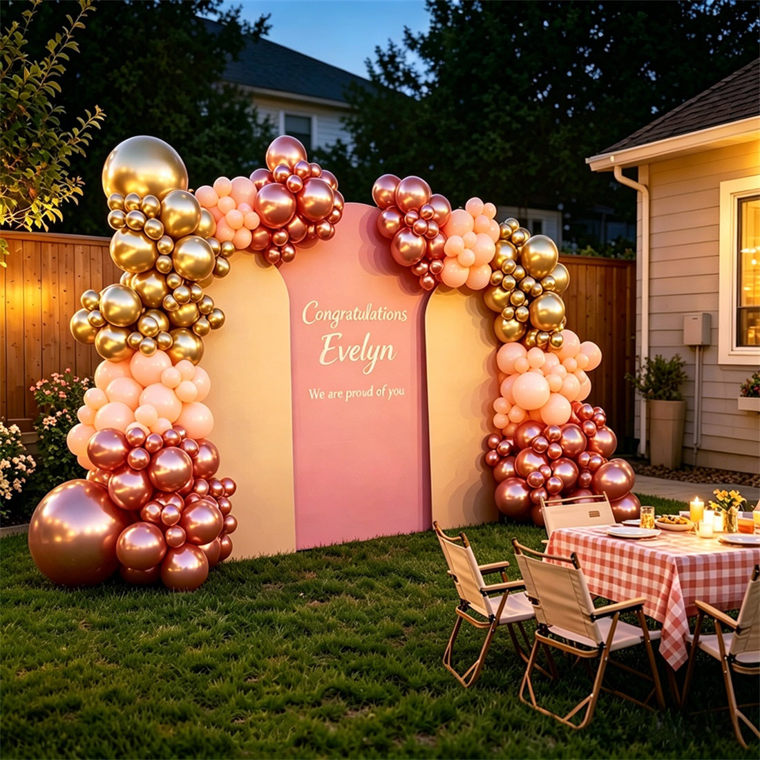 Arch Graduation Photo Booth Backdrop Pink Beige Trio Arch Accents Graduation Arch Photo Backdrop GQ64-22