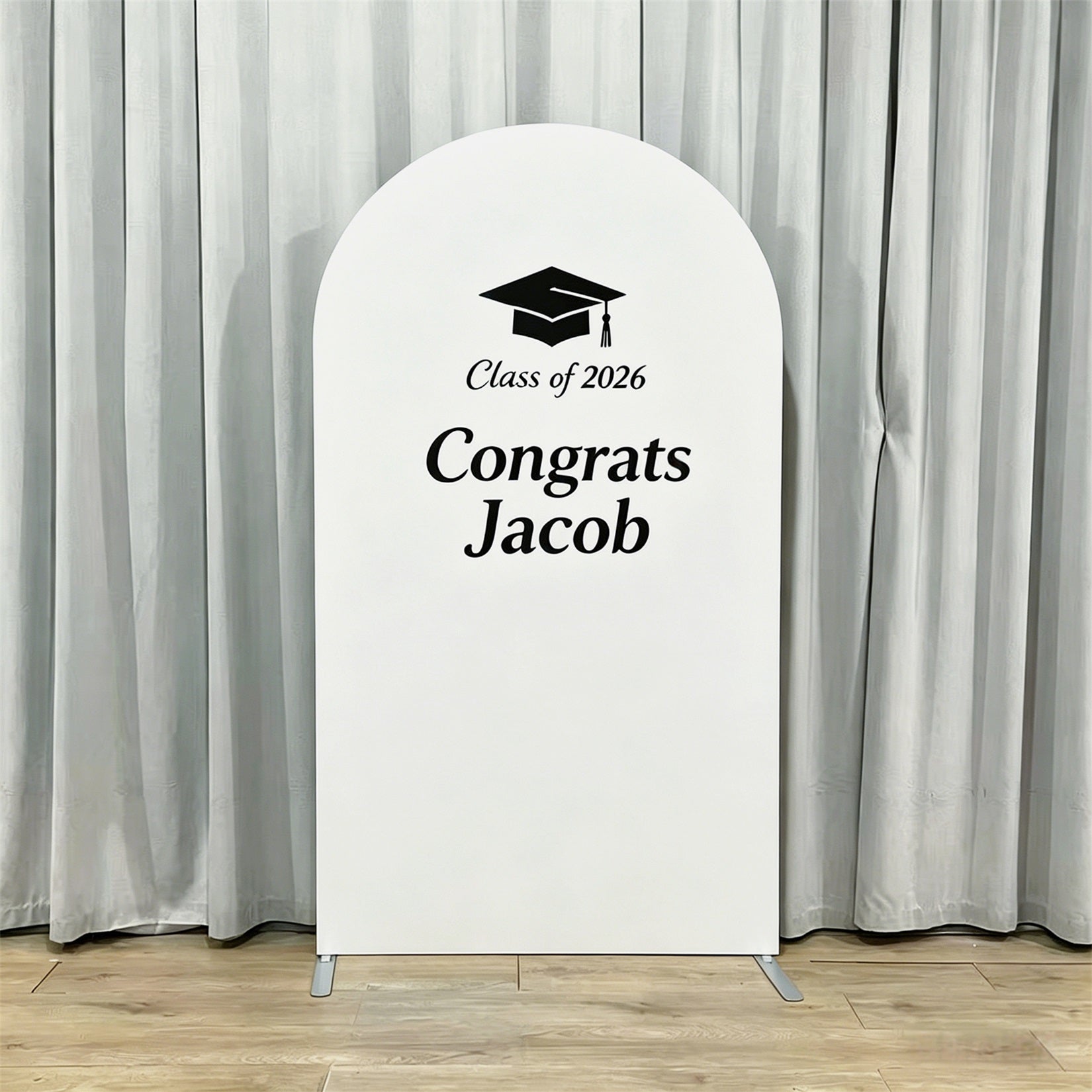 Custom Graduation Backdrop White Arch Cap Script Personalized Graduation Backdrop GQ64-24