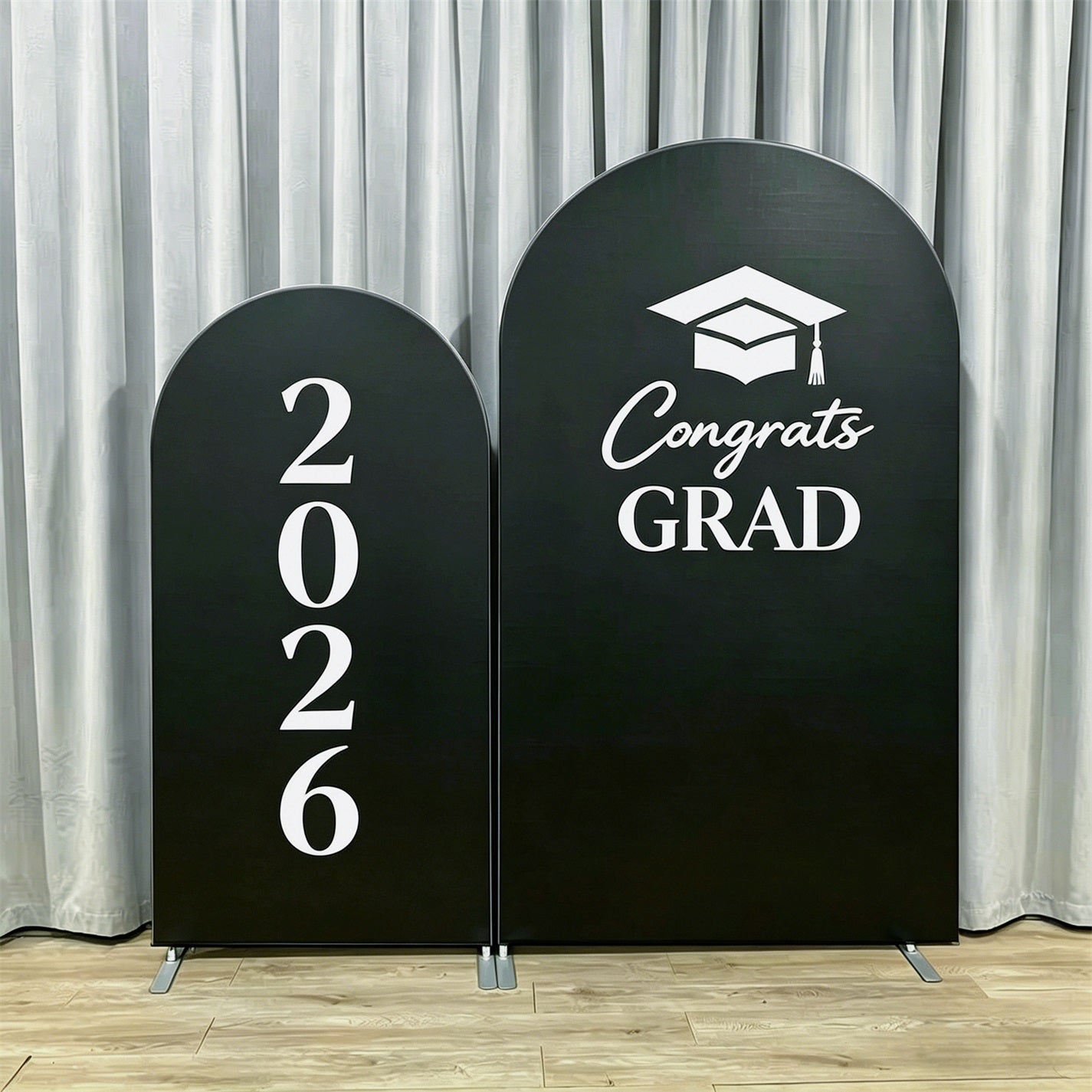 Luxury Graduation Backdrop Black White Dual Congrats Elegant Graduation Backdrop GQ64-5