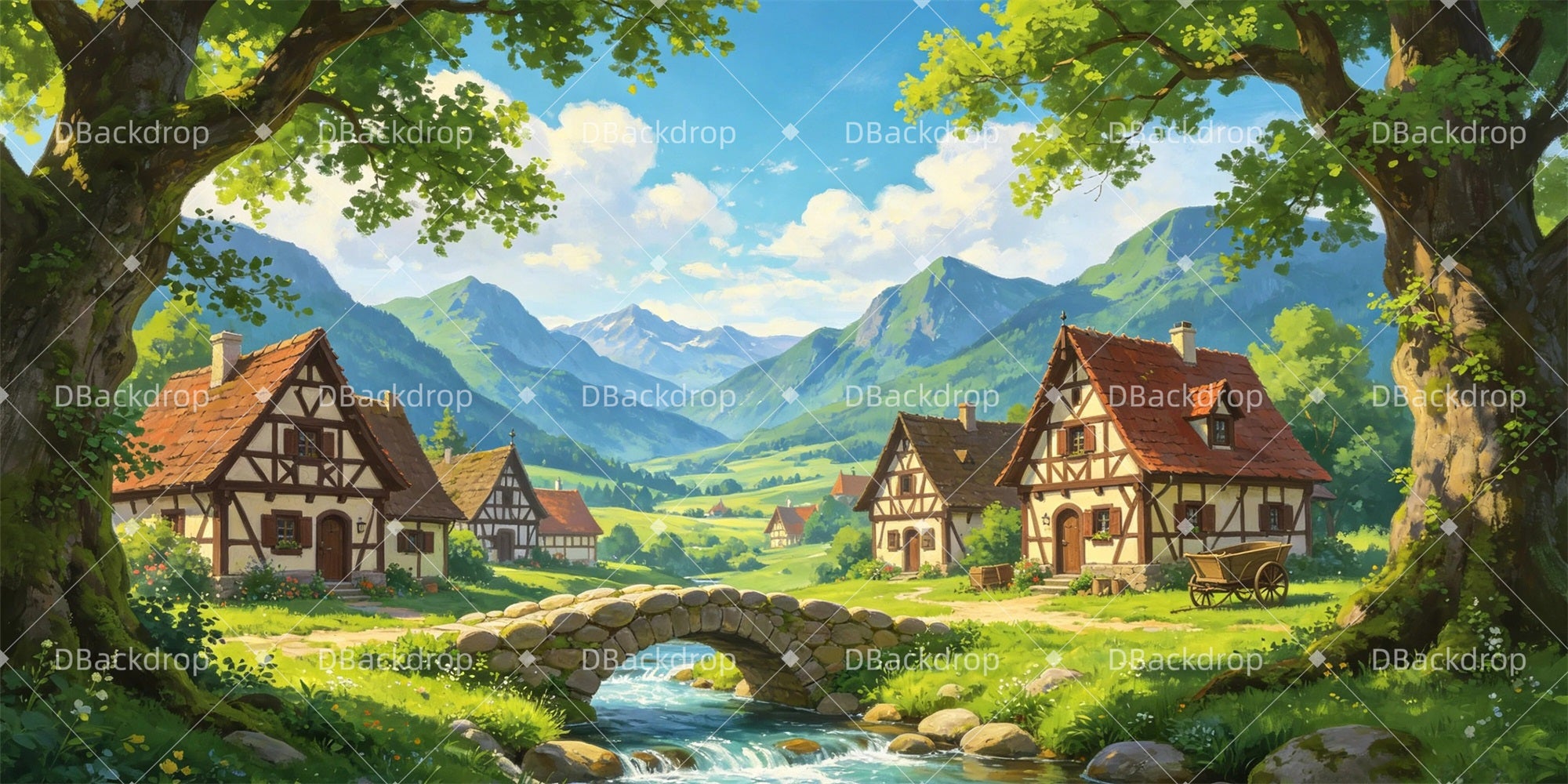 Theater Stage Backdrop European Countryside Scenic Backdrops GQ65-T10