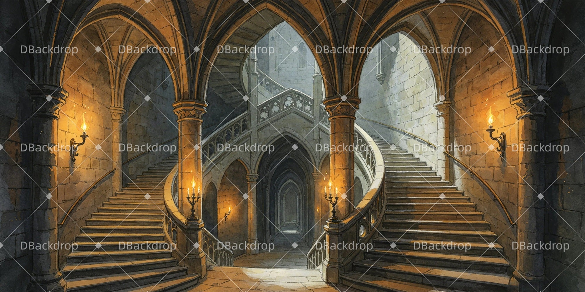 Large Stage Backdrops Castle Staircase Corridor Theater Backdrop GQ65-T12