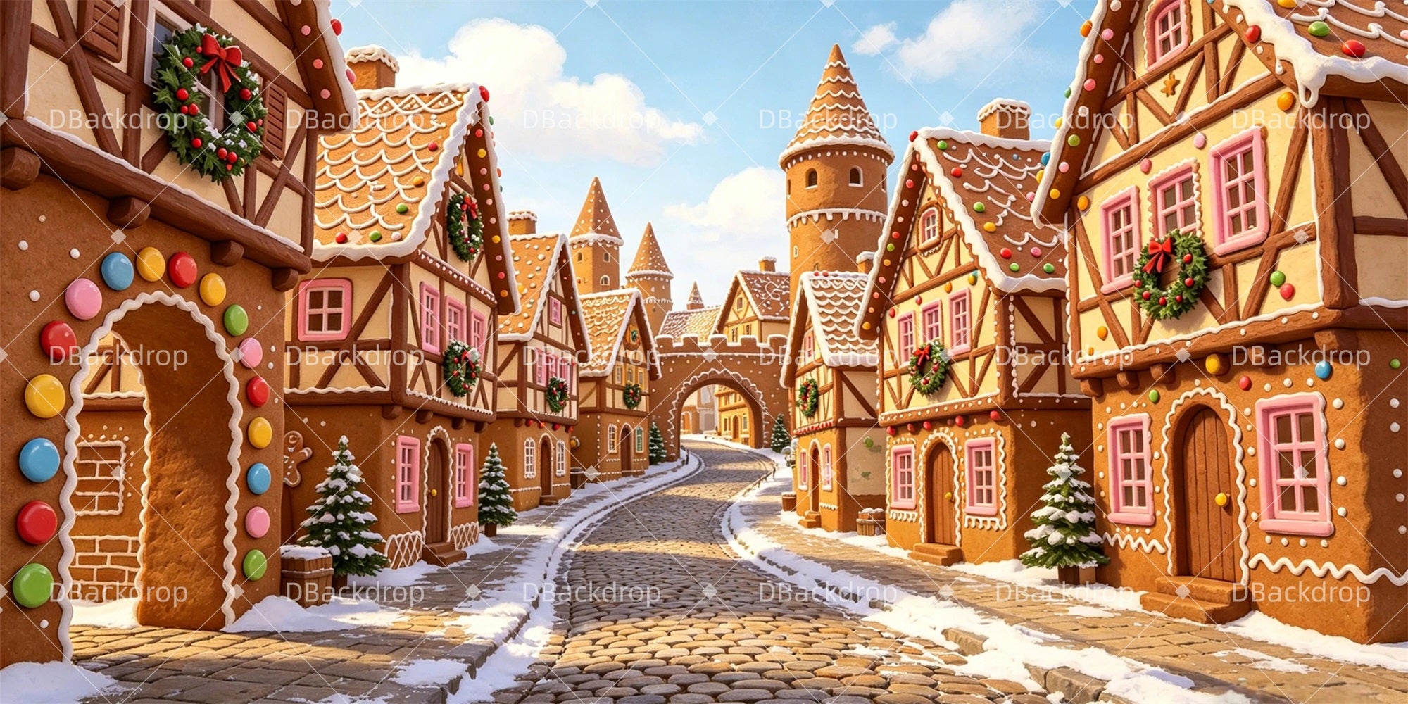 Theater Backdrop Gingerbread Village Christmas Stage Backdrops GQ65-T8