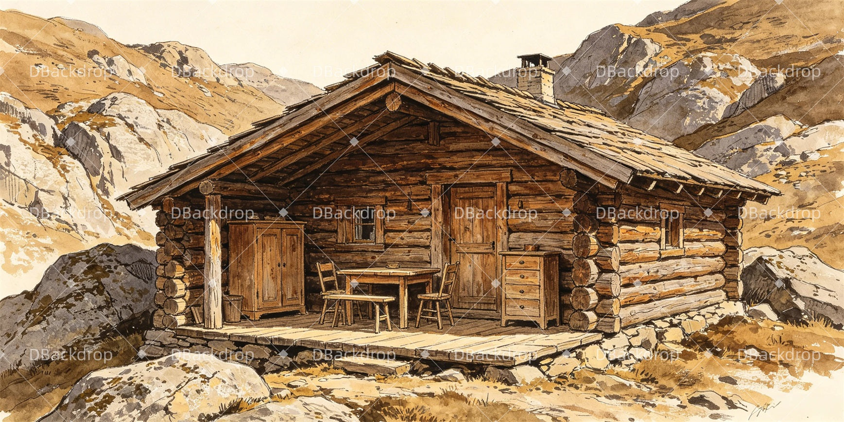 Theater Backdrops For Sale Mountain Cabin Stage Backdrops GQ66-T37