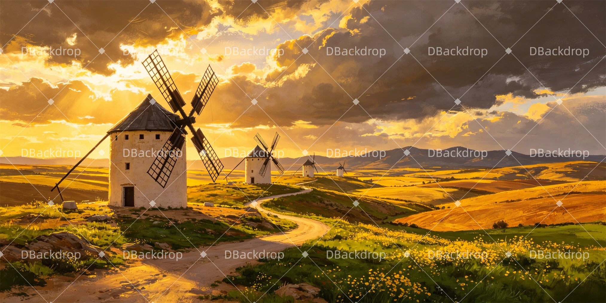 Performance Backdrop Windmills Landscape School Play Backdrop GQ66-T75