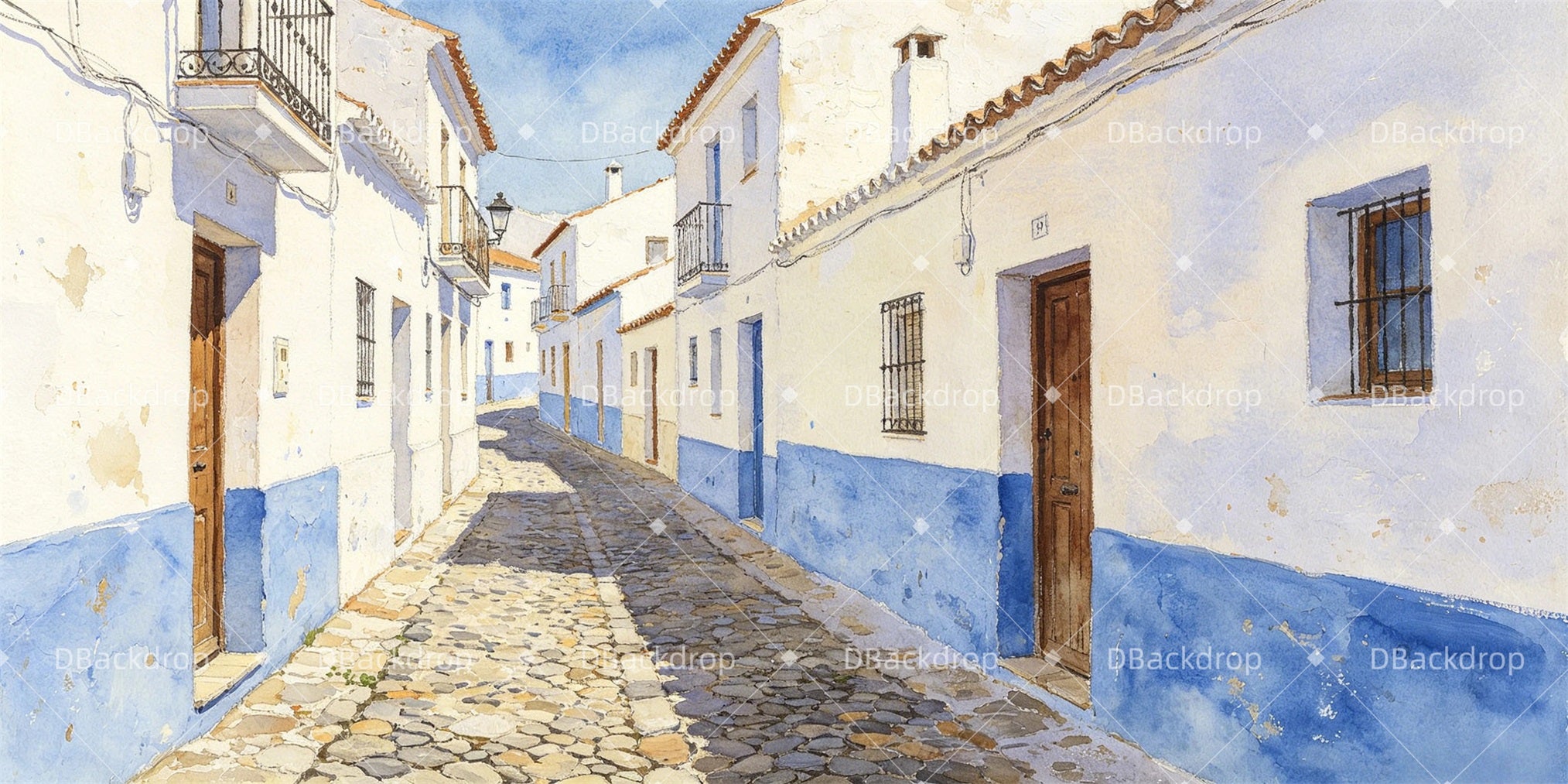 Stage Backdrop Ideas Spanish Village Street Movie Theater Backdrop GQ66-T76
