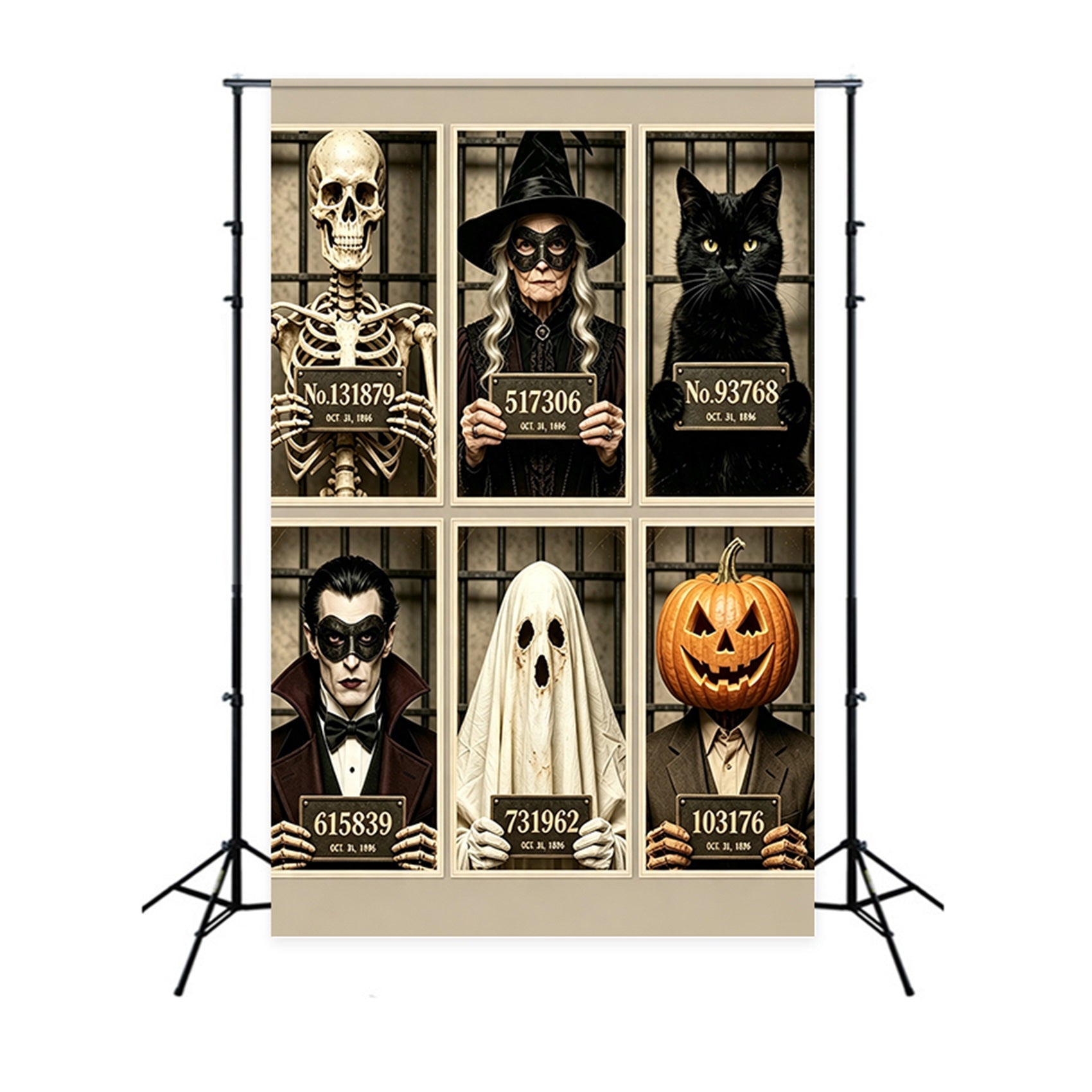 Halloween Mugshot Backdrop Vintage Monster Lineup Ghostbusters Backdrop GQ67-110