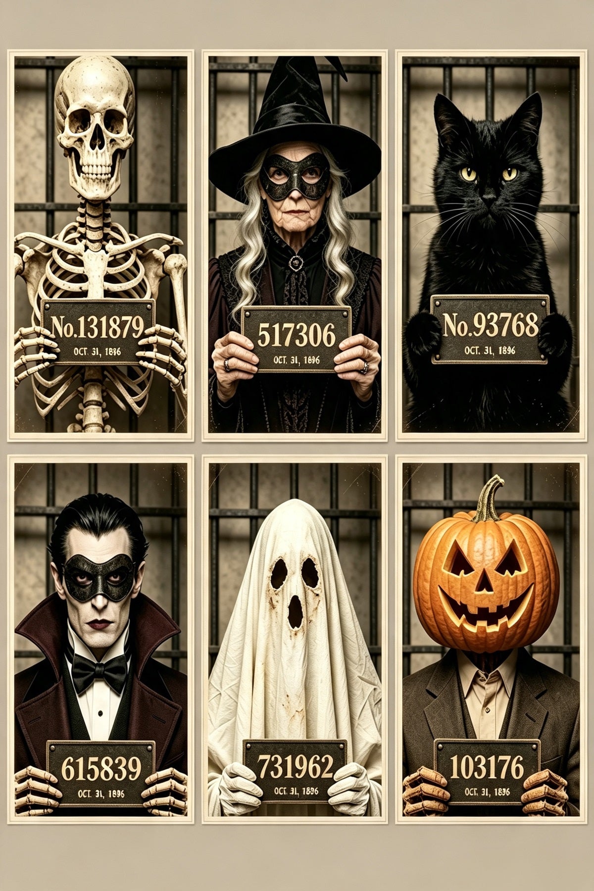 Halloween Mugshot Backdrop Vintage Monster Lineup Ghostbusters Backdrop GQ67-110