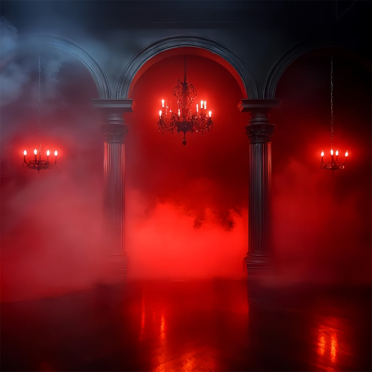 Gothic Backdrop Red Fog Colonnade Halloween Garage Door Banner GQ67-13