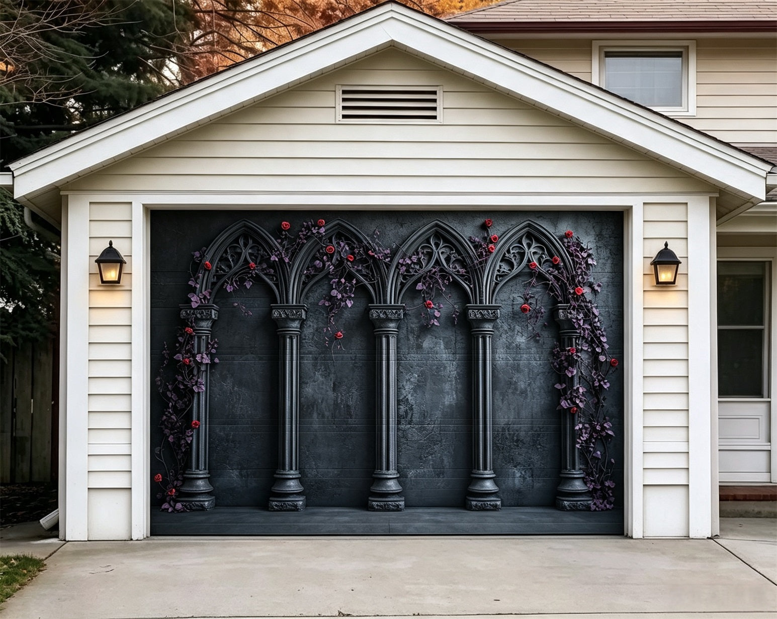Halloween Gothic Backdrop Black Rose Arcade Double Garage Door Banner GQ67-14-1 car