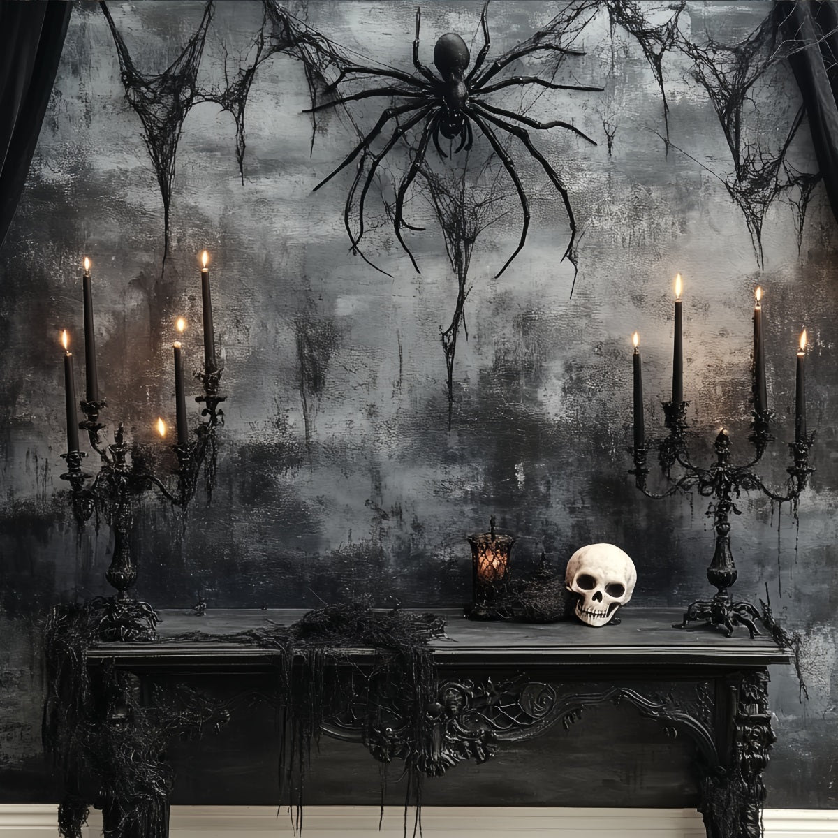 Halloween Backdrop Spider Skull Candle Chamber Two Car Garage Door Cover GQ67-15
