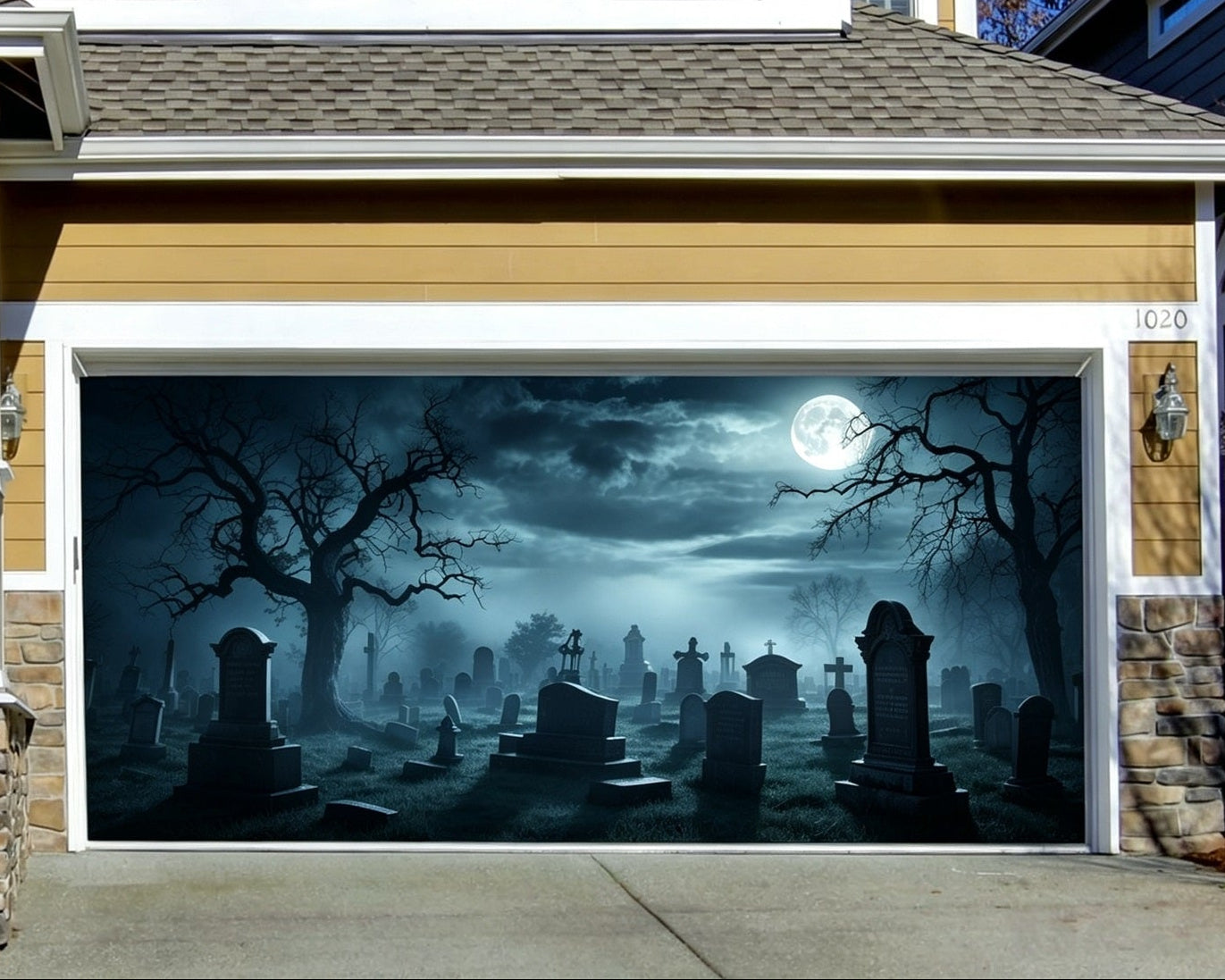 Halloween Garage Door Backdrop Gothic Graveyard Forest GQ67-2-2 car