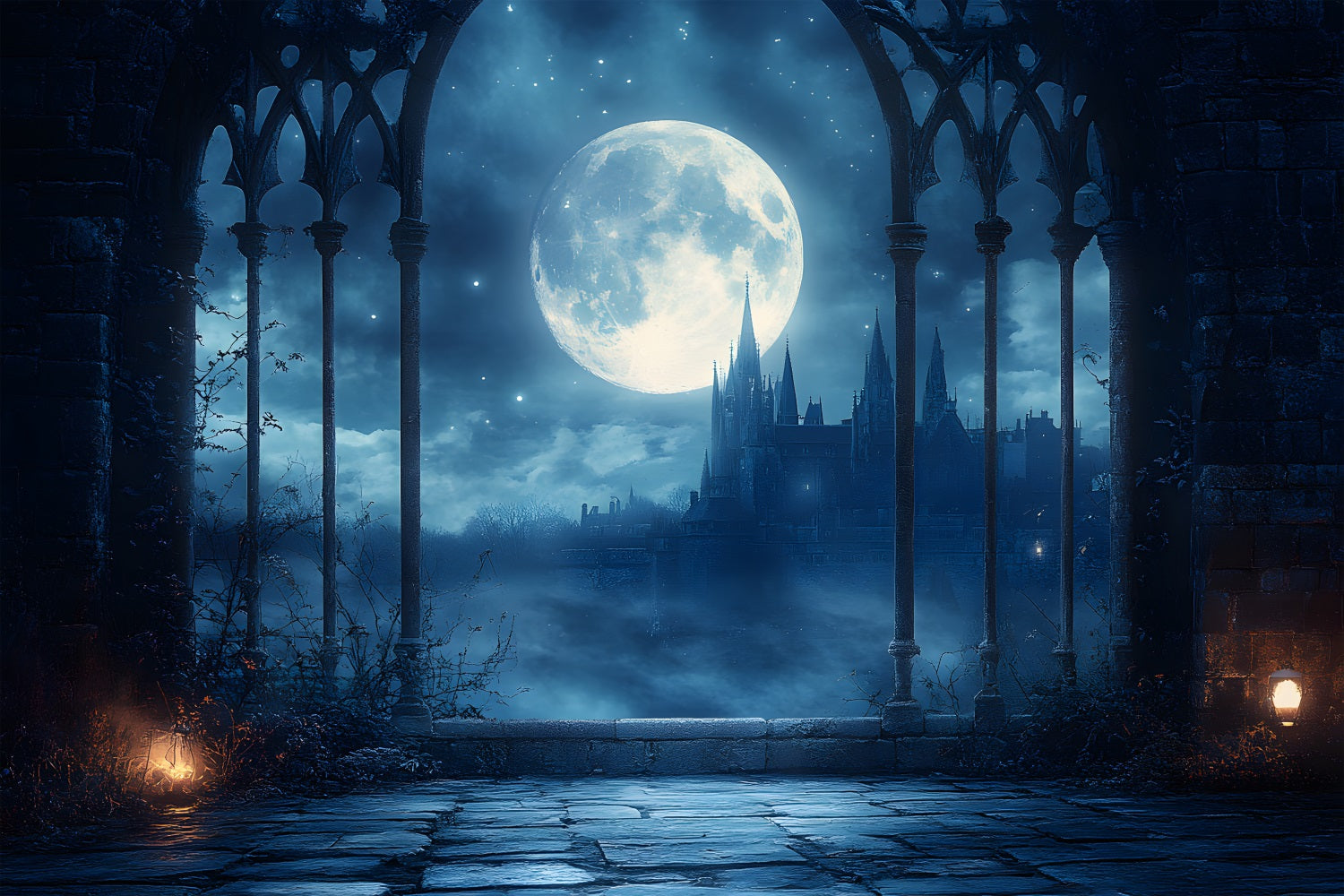 Halloween Moonlit Gothic Castle Backdrop Garage Door Decor GQ67-25