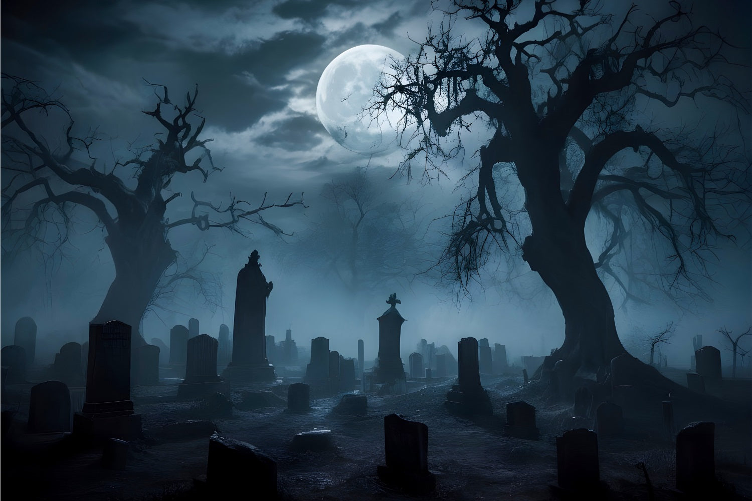 Halloween Moonlit Cemetery Twisted Trees Backdrop Outdoor Party Decor GQ67-26