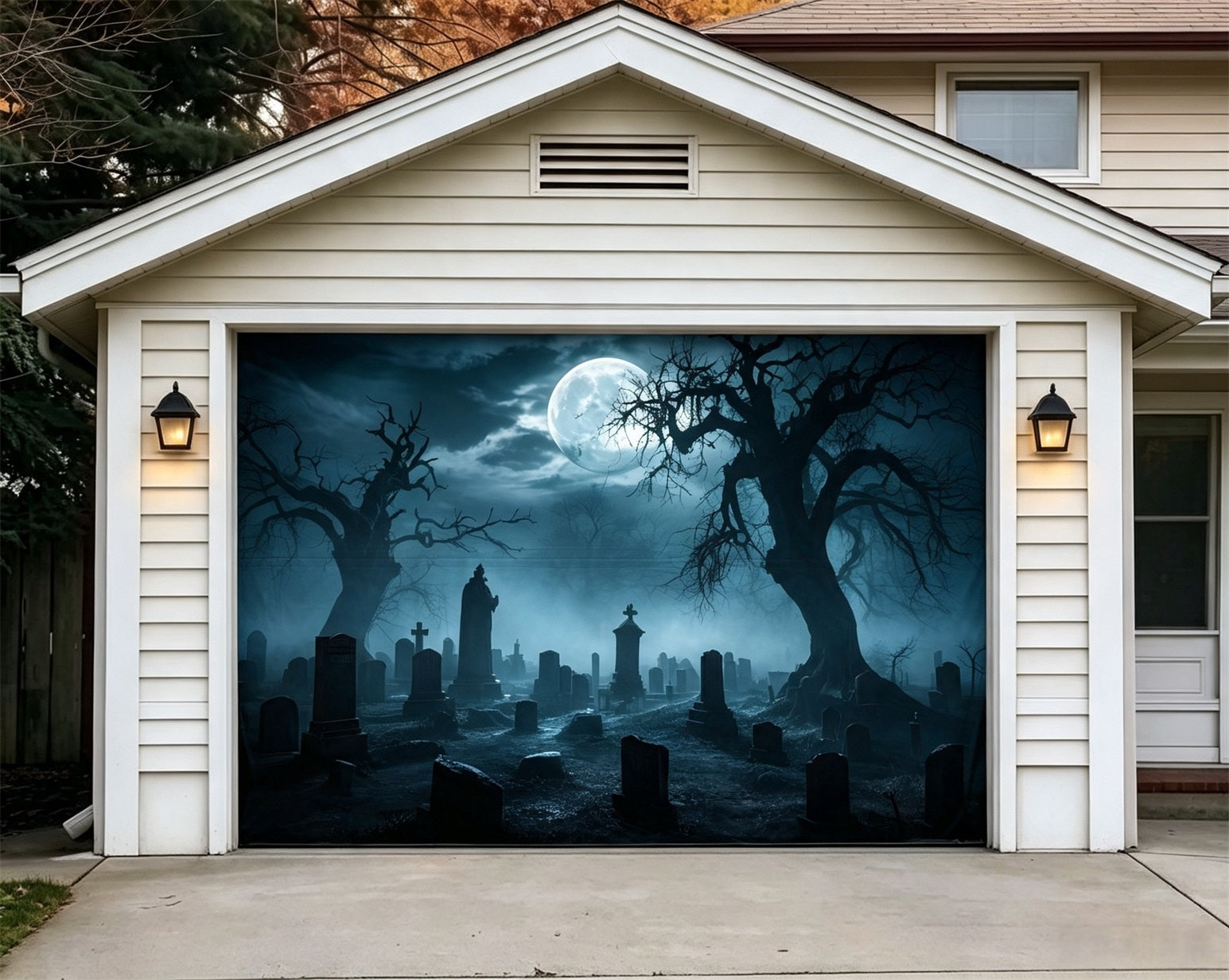 Halloween Moonlit Cemetery Twisted Trees Backdrop Outdoor Party Decor GQ67-26-1 car