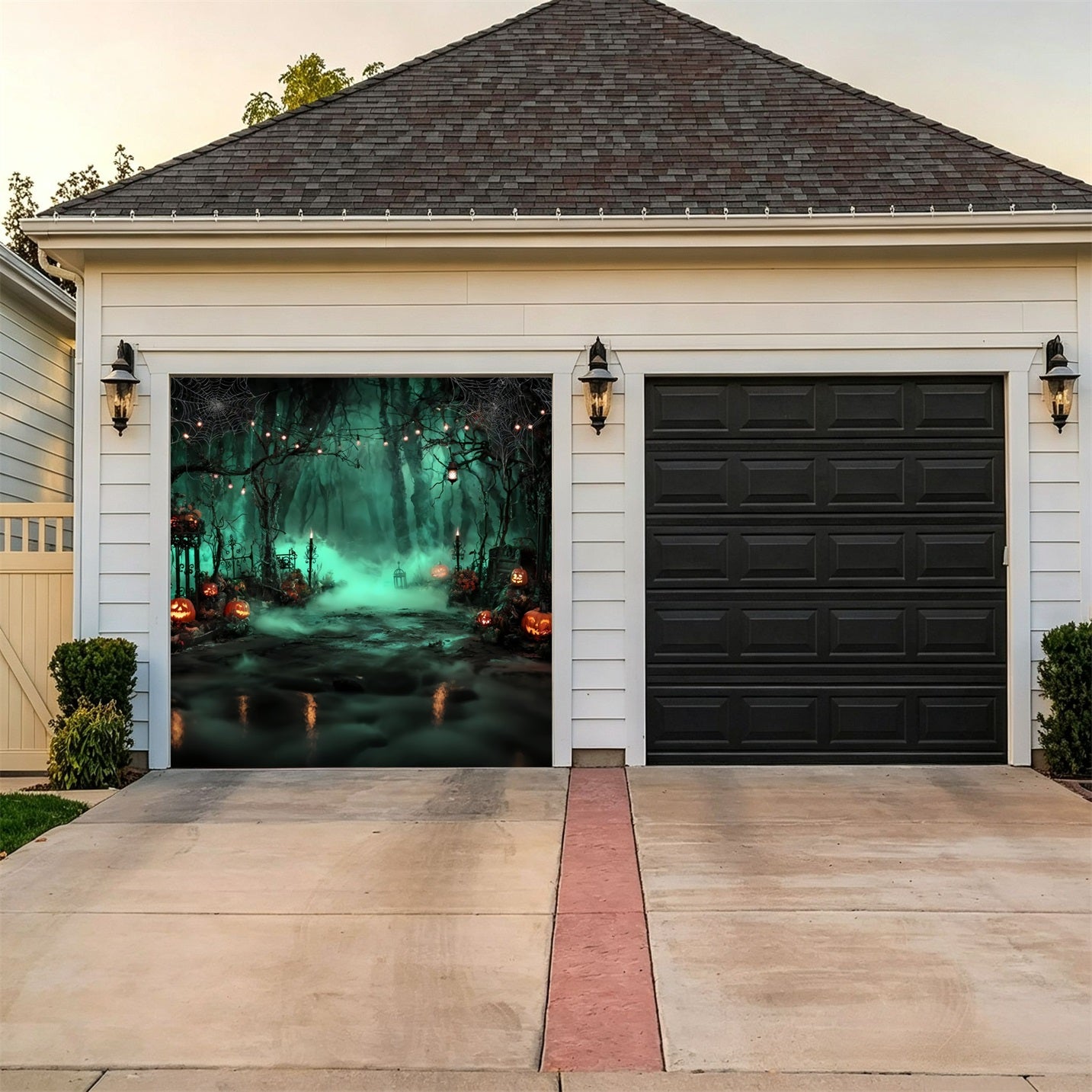 Halloween Pumpkin Backdrop Mystic Green Forest Garage Door Decor GQ67-32