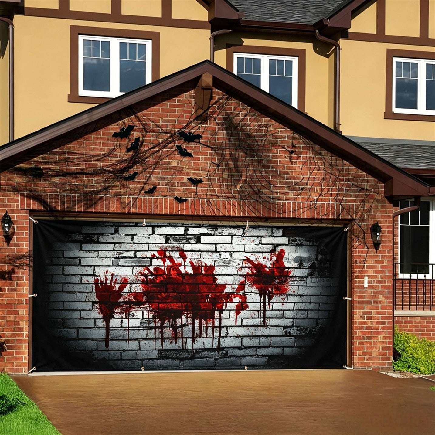 Halloween Backdrop Bloody Brick Wall Halloween Garage Door Banner GQ67-35