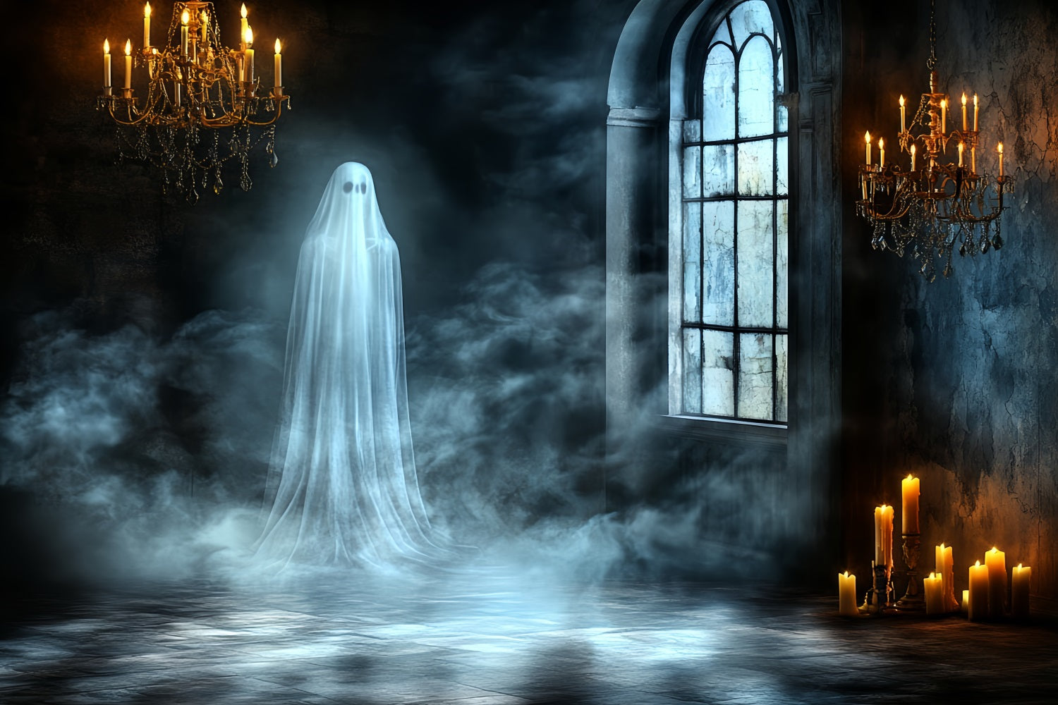 Halloween Ghost Haunted Mansion Backdrop Garage Door Cover GQ67-36
